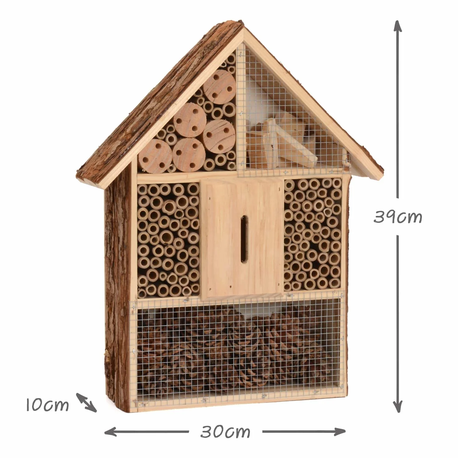 CKB LTD Grand hôtel en bois naturel pour abeilles, coccinelles, papillons, abri extérieur en bois nid de jardin - 30 x 10 x 39 cm