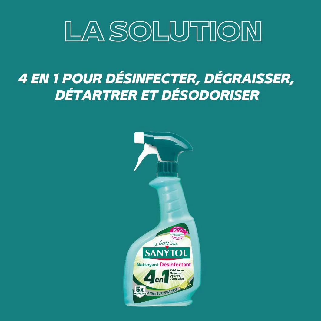 Sanytol Nettoyant Désinfectant Protection 4 Actions Fresh 500 ml