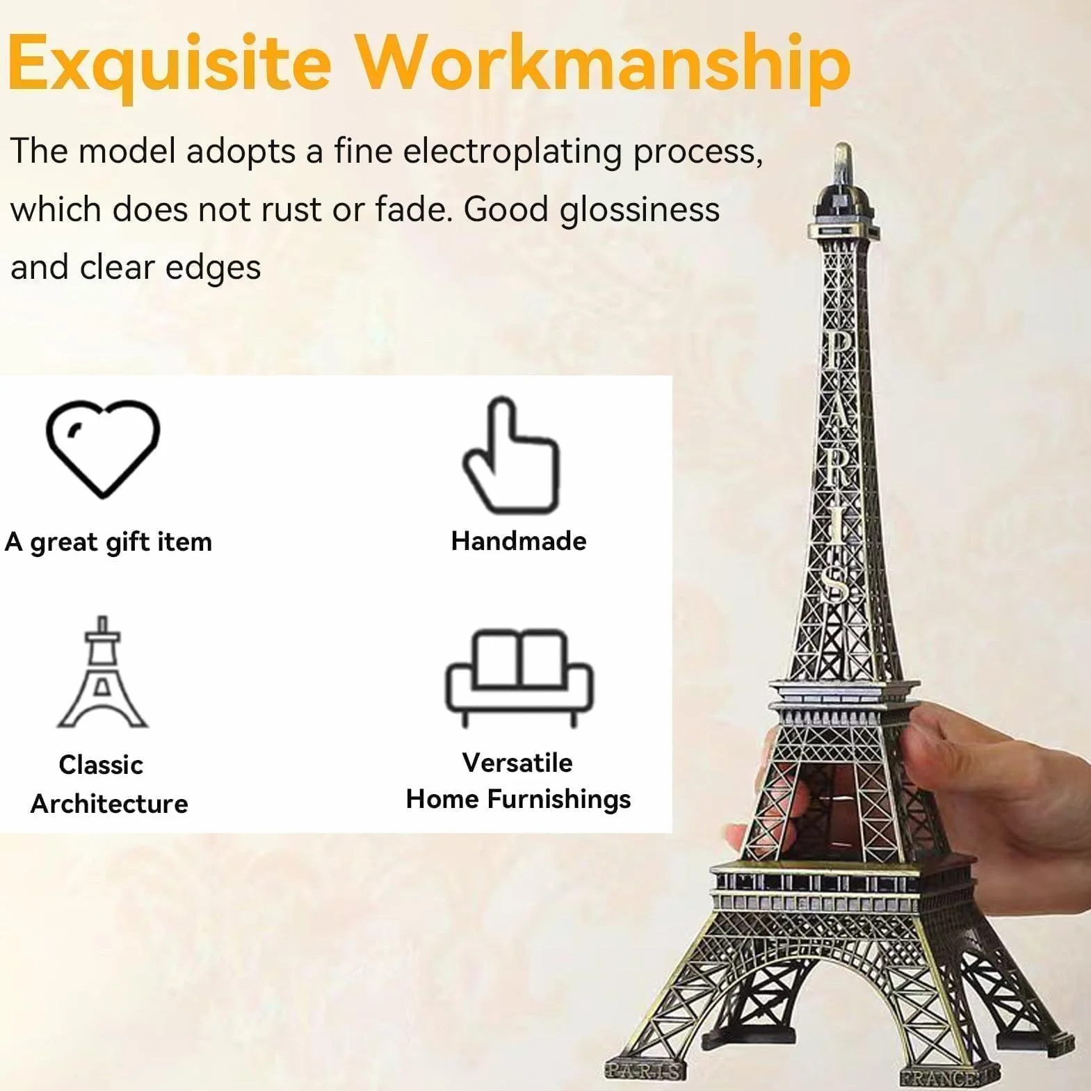 Tour Eiffel Statue décoration en Alliage de Zinc Paris Collection Réplique (15CM)