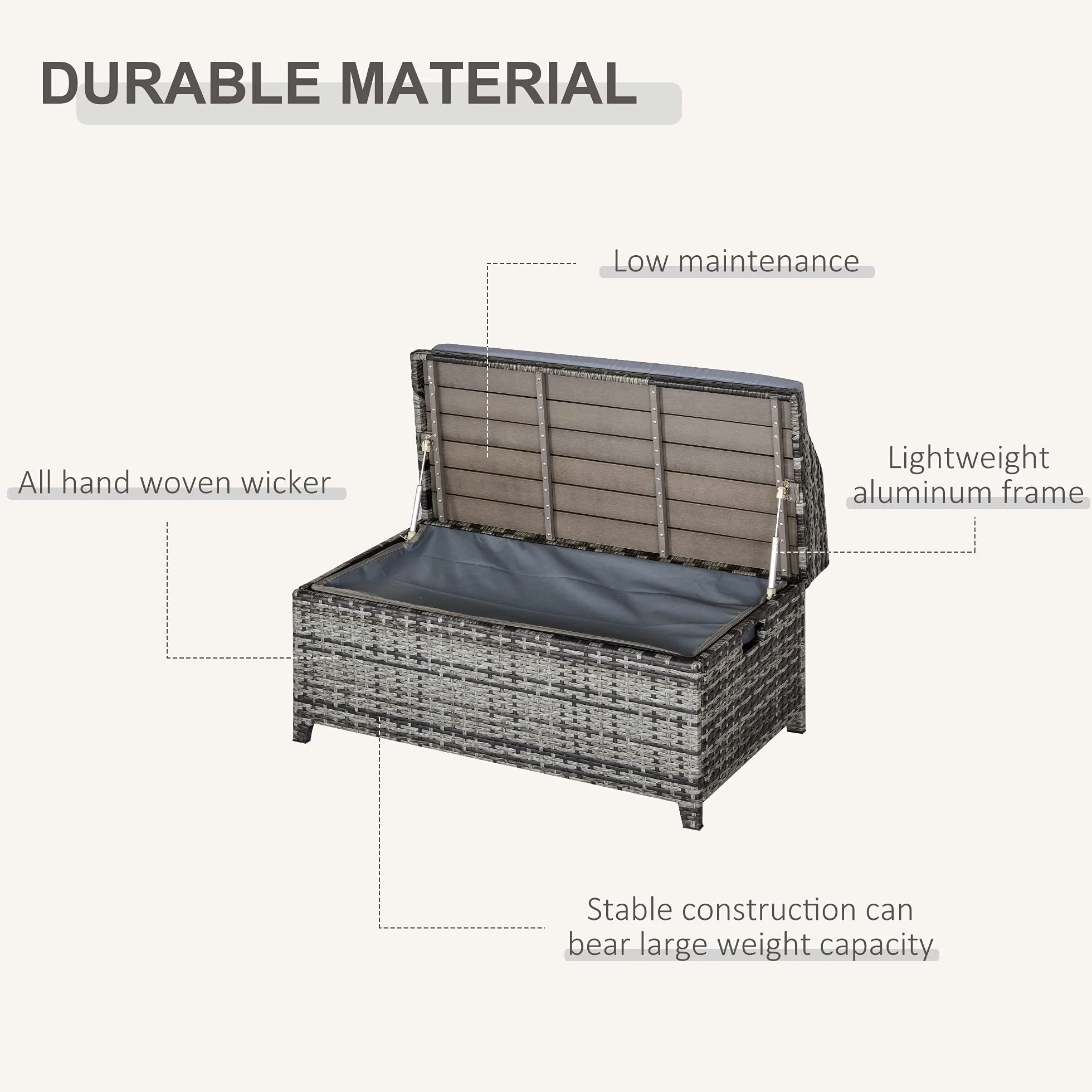 Outsunny Banc de rangement extérieur en rotin PE, aluminium, gris mélangé