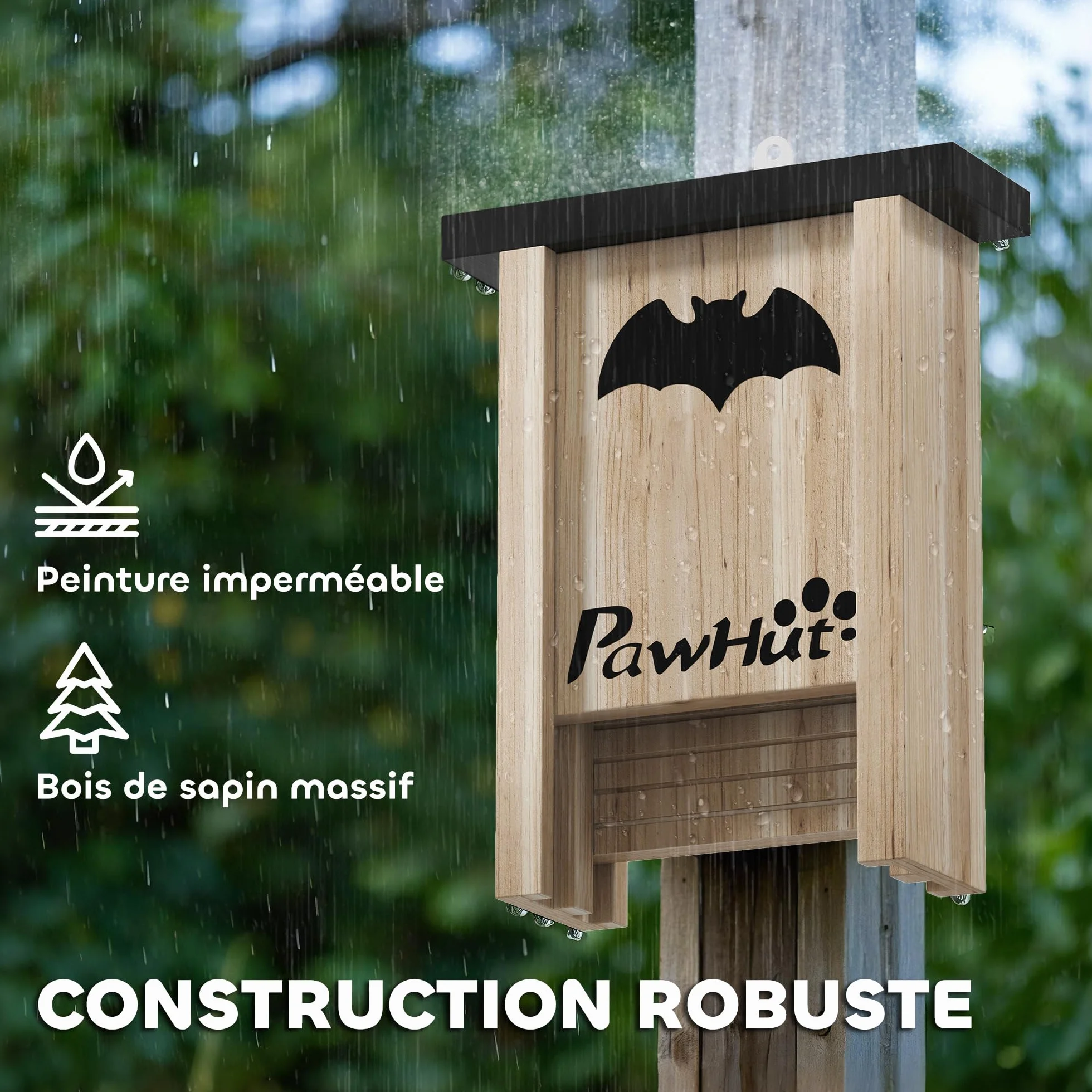 PawHut Nichoir Chauve-Souris Ensemble de Trois Boîtes avec Crochet Bois Massif 18 x 6 x 22,5 cm