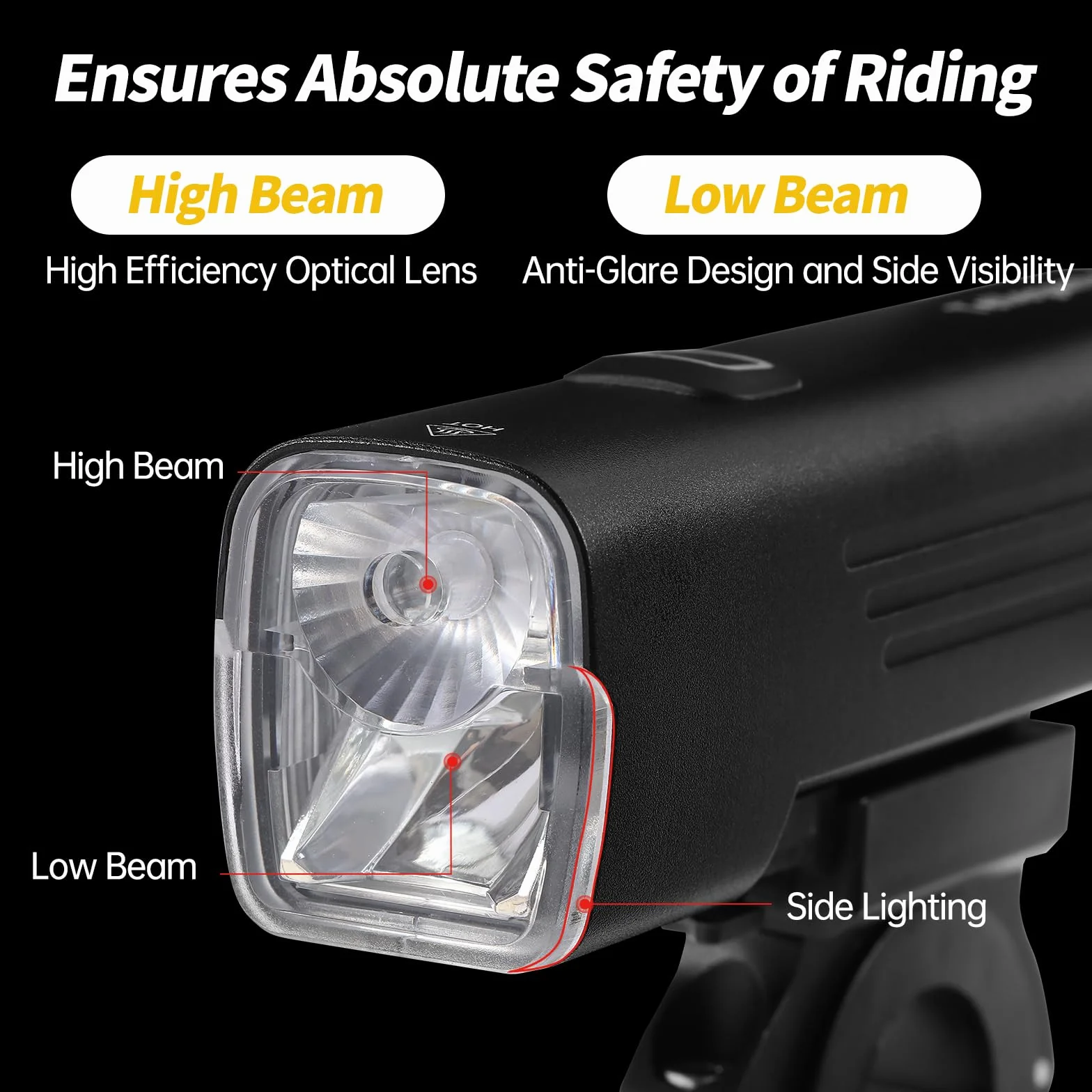 Lampe Velo 2 LED Puissantes Faisceau Haut/Bas Feu Arrière Vélo Intelligent | 6000mAh Eclairage Velo Rechargeable USB C, Détection de Freinage, IPX6 Étanche Lumiere Velo Avant et Arriere en Aluminium