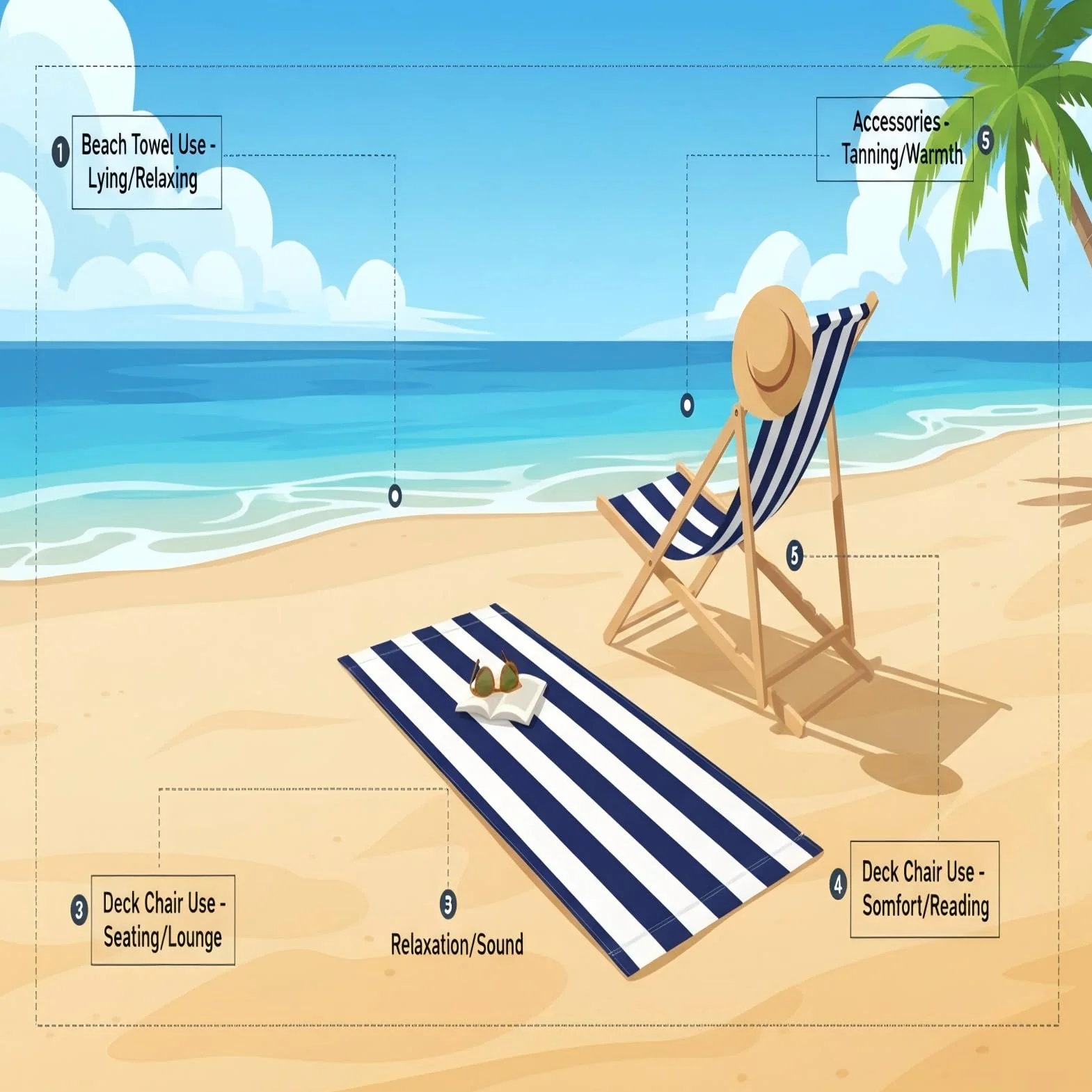 Housses de chaise de rechange en tissu polyester rayées 120 x 44 cm pour chaise longue de plage extérieur