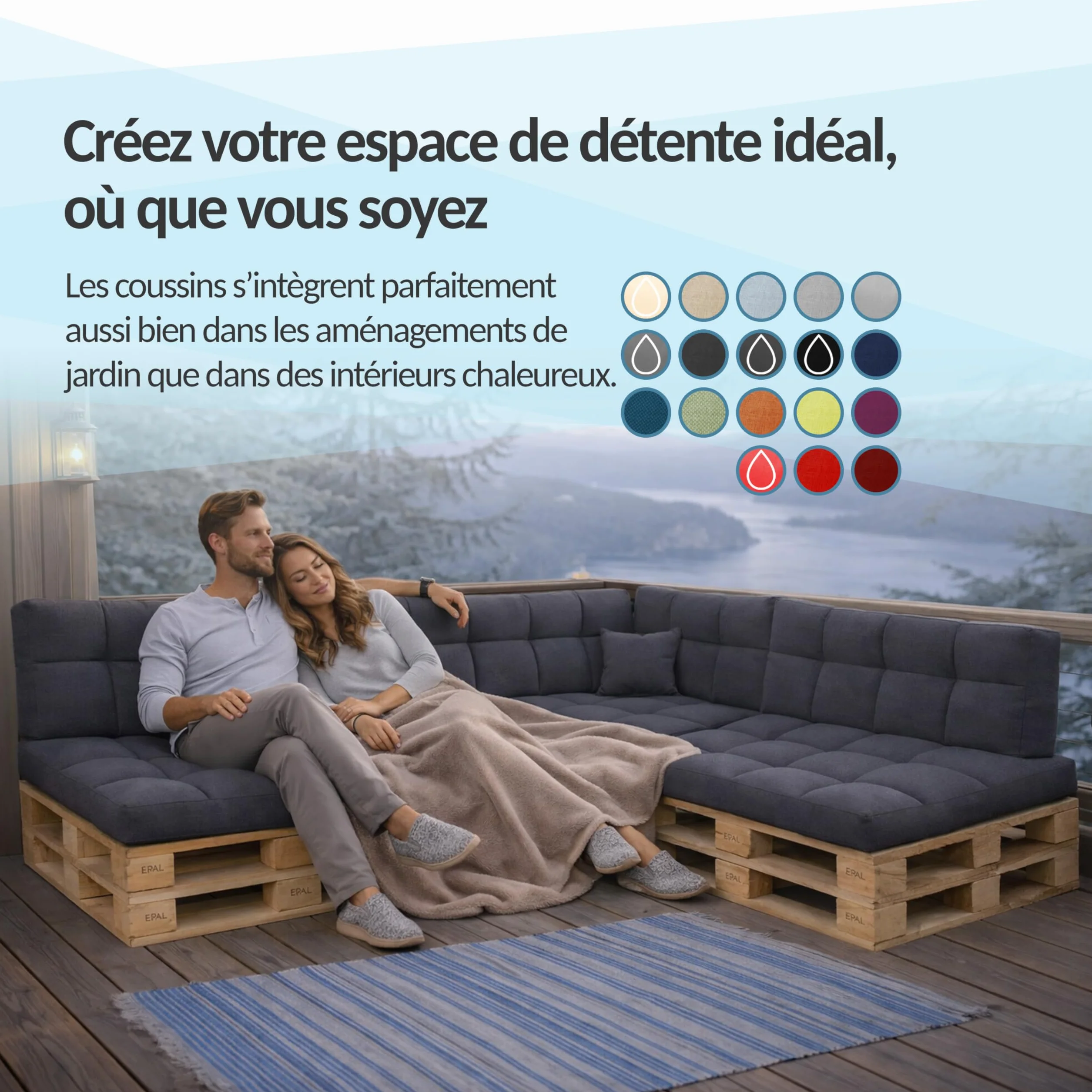 Coussins Matelassé pour Palettes Euro 120x60cm Assise Dossier Mousse Formée à Froid Vert foncé