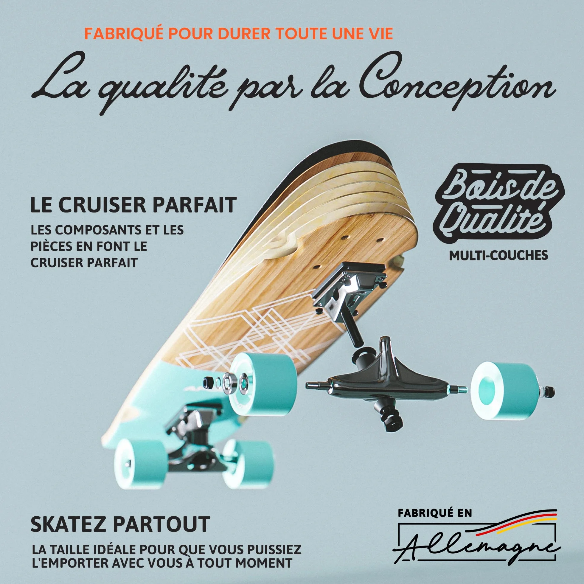 Apollo Fancy Board, midi Cruiser comme BOAD Complet, 70cm (30x8), Mini Long kicktail maniable en Bois Vintage Cruiser Board avec roulements à Billes ABEC 9 Haute Vitesse