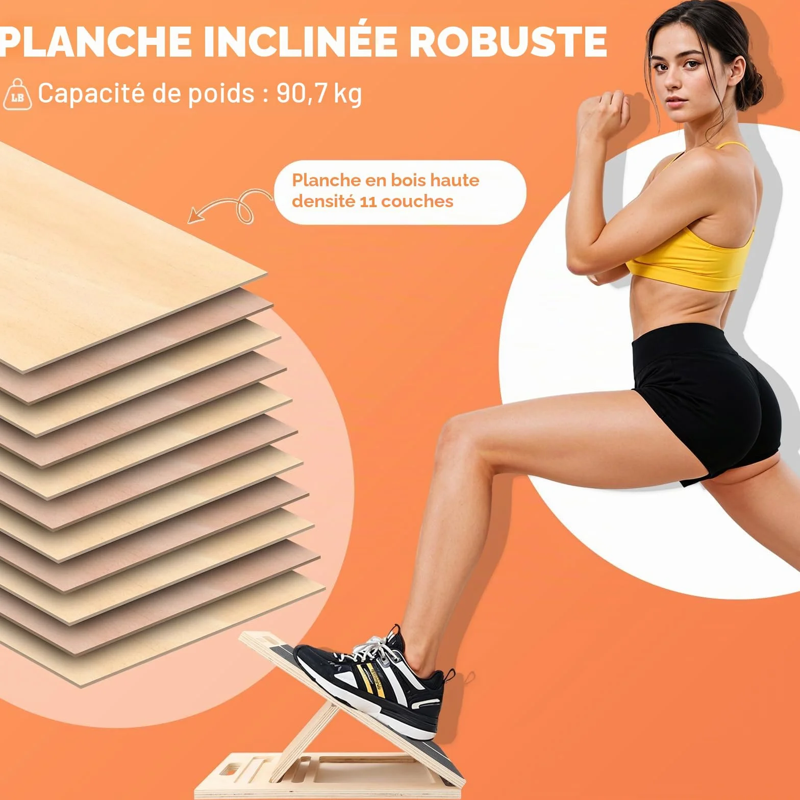Planche Inclinée Professionnelle Réglable en Bois avec Poignée pour Mollet Squats Jambes