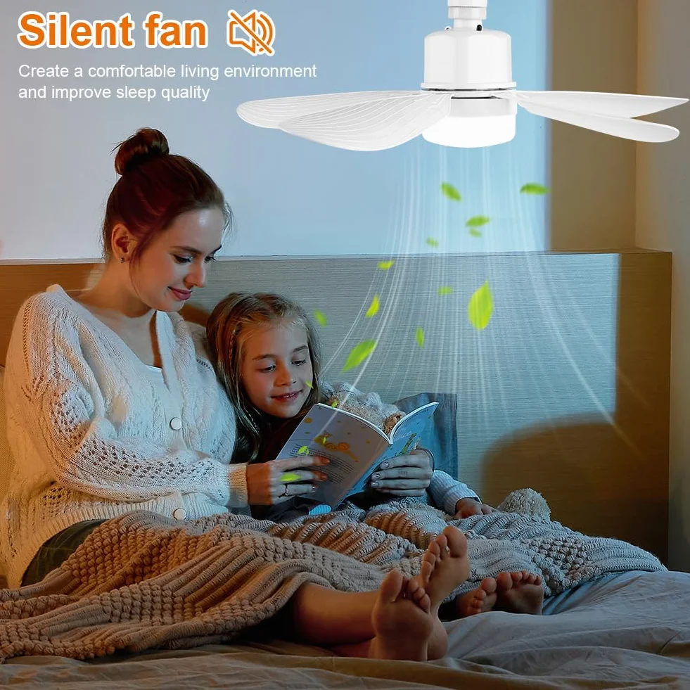 Ventilateur de Plafond avec Lumière LED Dimmable 52cm Silencieux 5 Pales 3 Vitesses Télécommande E27/E26