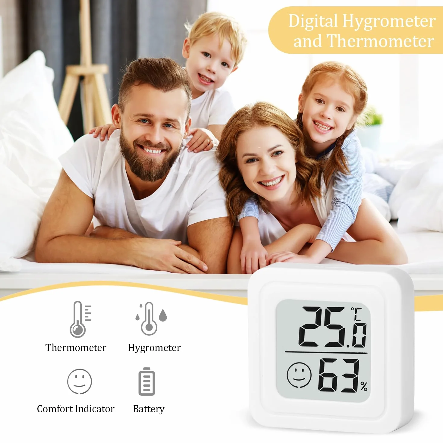 Thermomètre Hygromètre Intérieur Digital Haute Précision Moniteur Température Humidimètre 4 Pièces