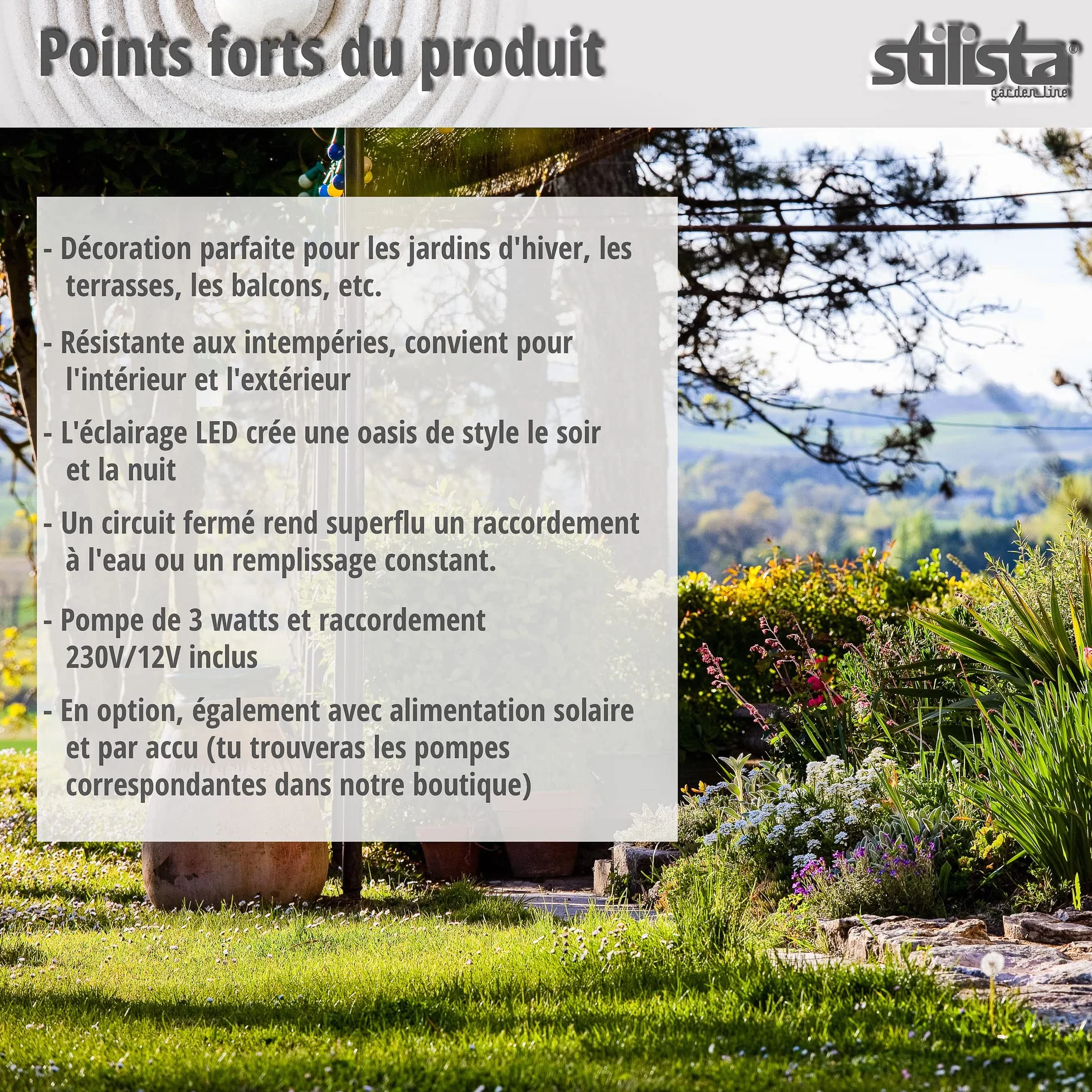 Fontaine de Jardin Cascade en Pierre 47 x 28 x 25 cm avec éclairage LED Pompe Incluse