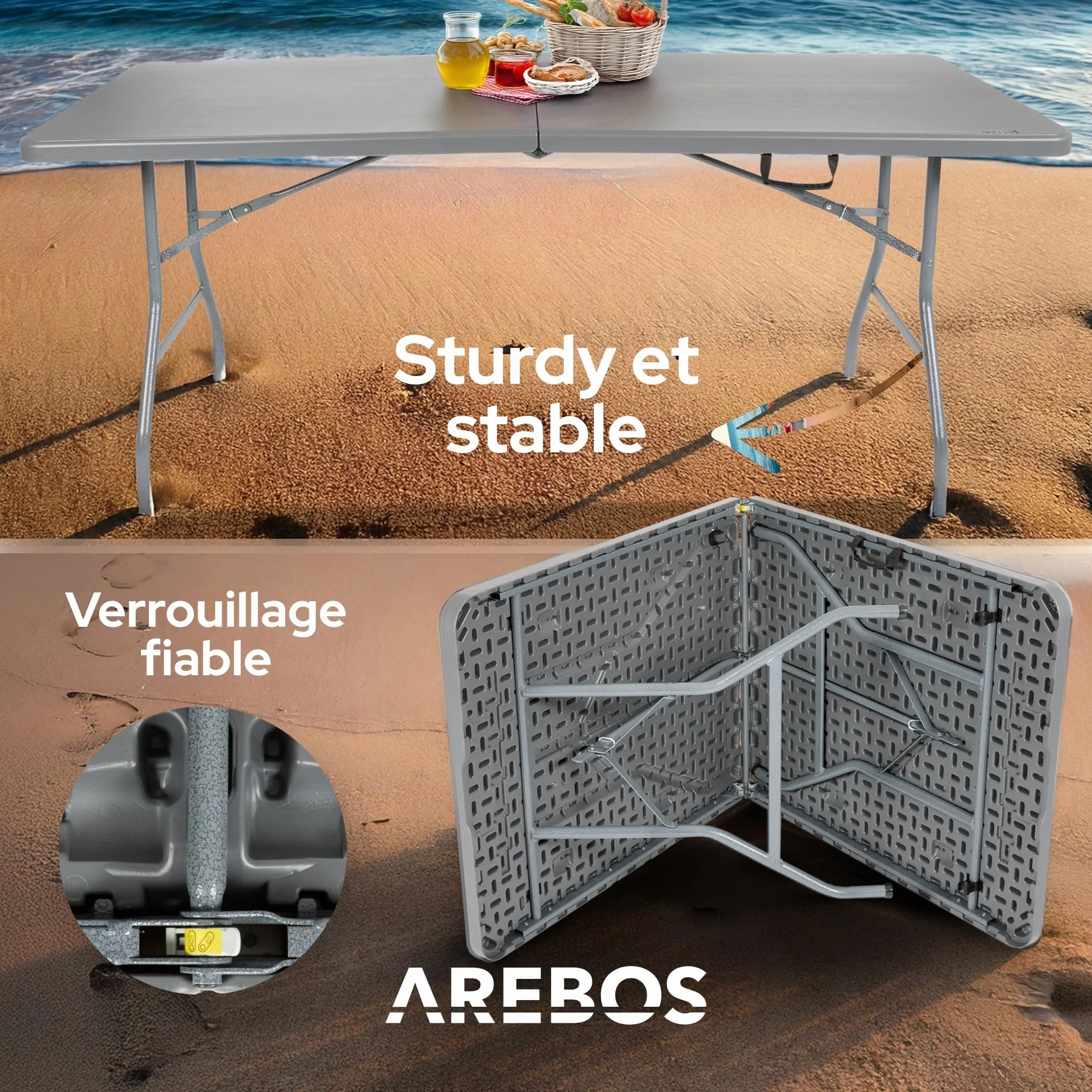 AREBOS Table de Buffet Pliable 182 x 74 x 74 cm Résistante aux intempéries Anthracite pour 8 Personnes