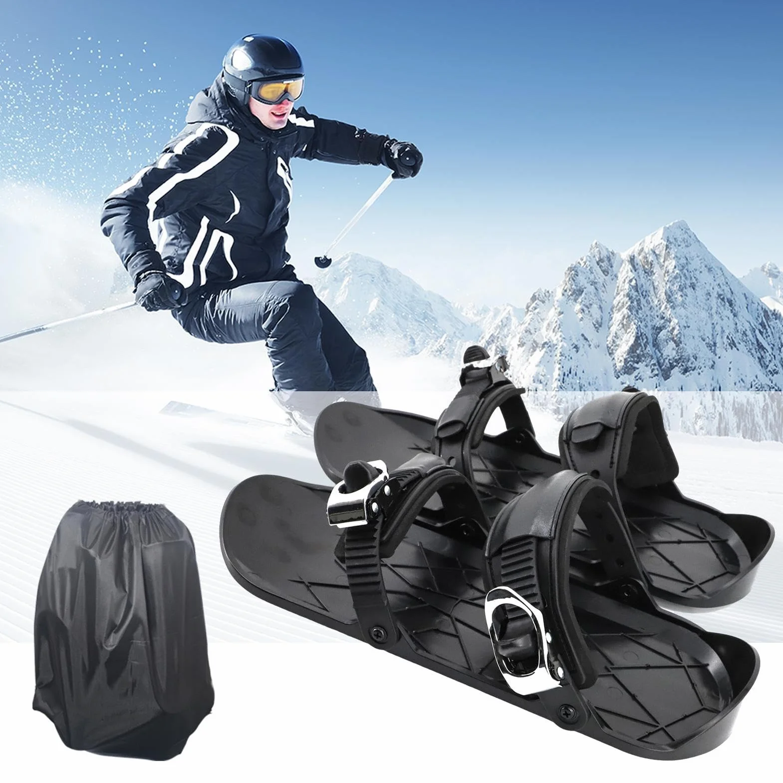 Mini Ski Skates, Chaussures De Ski Courtes Bottes Patins Neige, Skis Patins Neige Planches Courtes Chaussures Patinage Glace, Réglables Mini Skis Patinage Glace Raquettes Neiges Patinages Extérieur