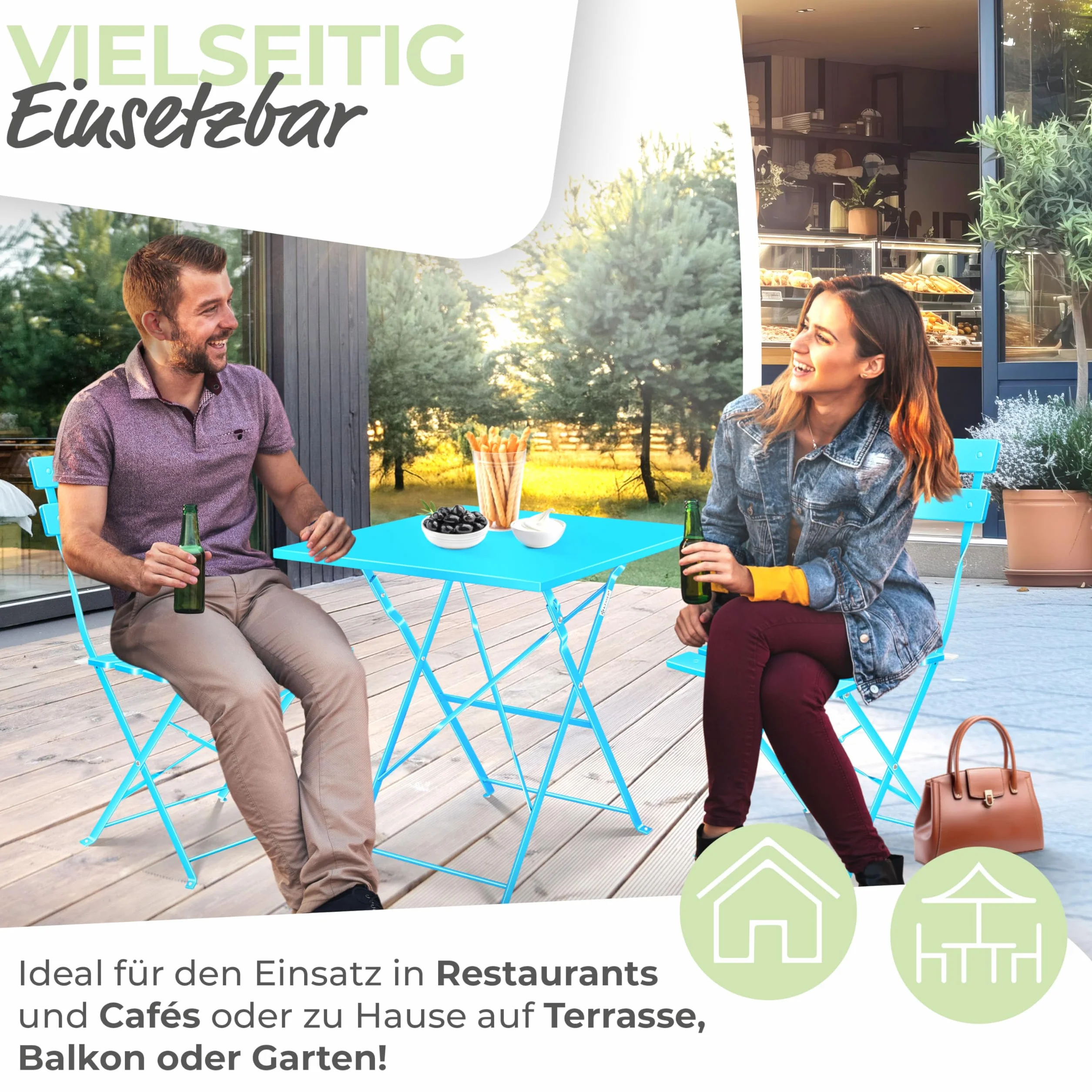 KESSER Ensemble de bistrot 3 pièces table et 2 chaises pliantes Mobilier de jardin extérieur résistant aux UV intempéries