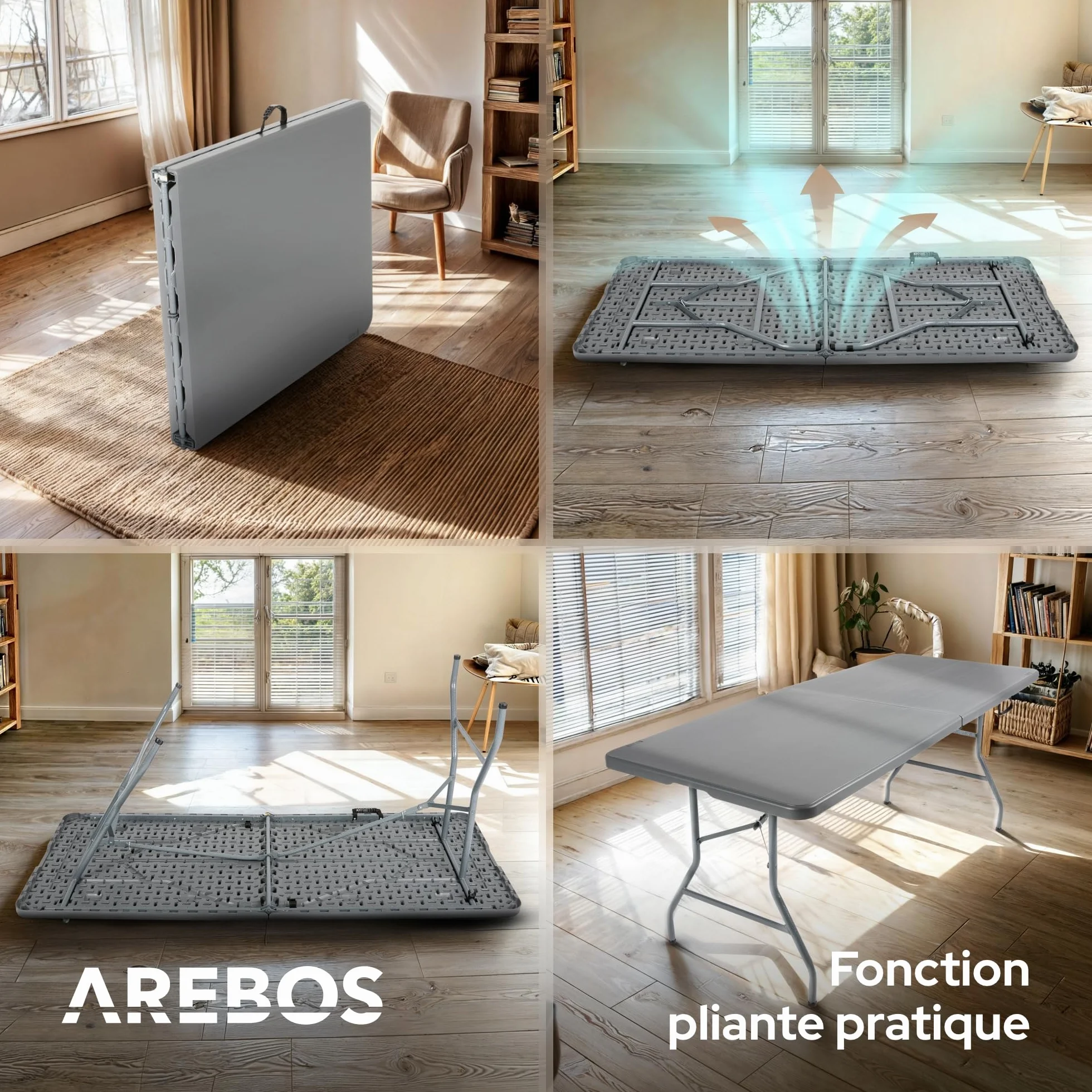 AREBOS Table de Buffet Pliable 182 x 74 x 74 cm Résistante aux intempéries Anthracite pour 8 Personnes
