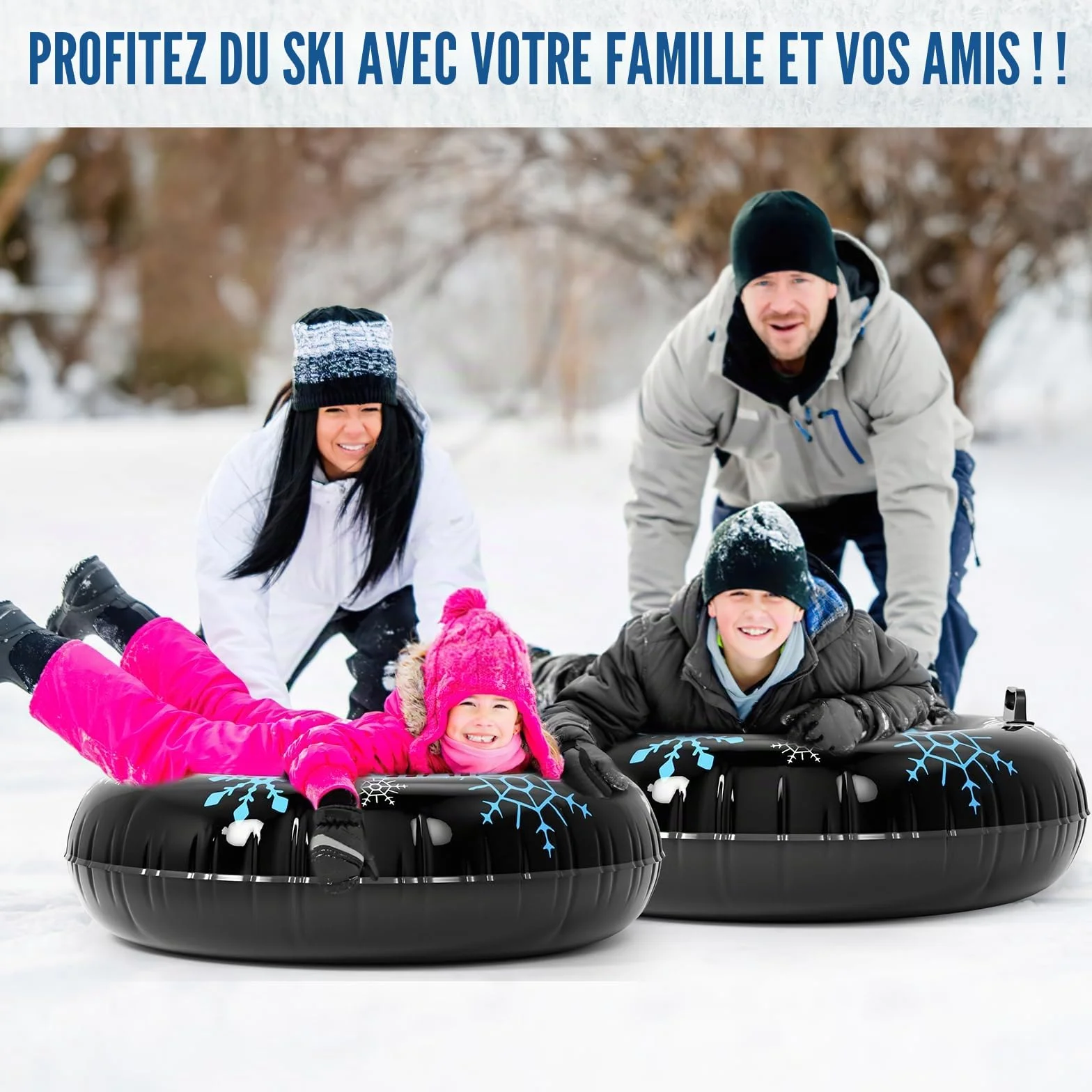 Tube à Neige, Tube à Neige Gonflable de 120 cm avec poignées, Luge Gonflable Robuste de 0,6 mm d'épaisseur pour Enfants Adultes, Jeux de Neige en Plein air d'hiver, Ski, Patinage, Luge