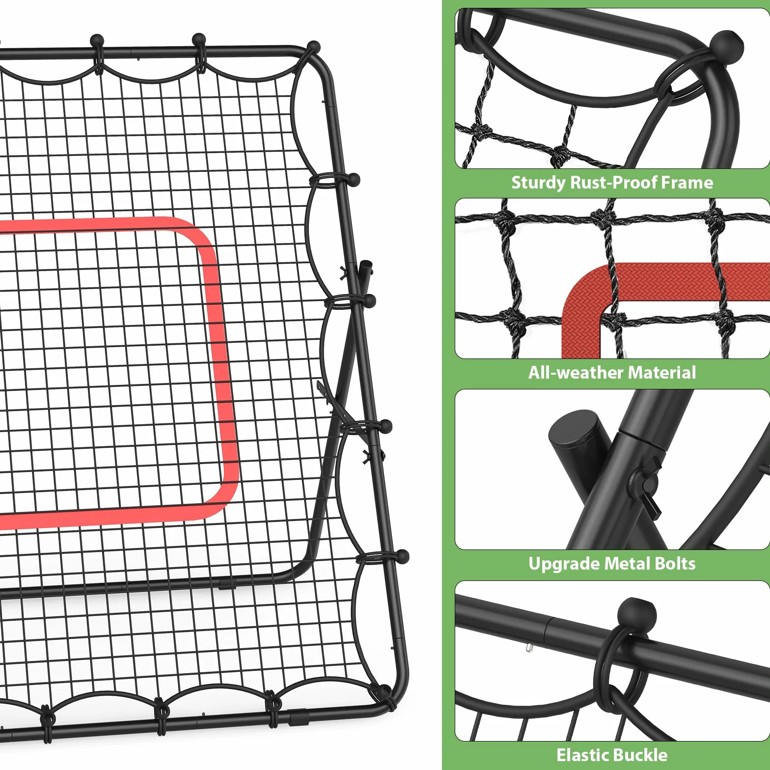 LIANTRAL Filet de Rebond pour Volleyball 1,2 x 1,4 m, Entraîneur Portable Rebondissant pour Football, Volleyball, Baseball et Crosse, Filet d'angle Réglable pour Entraînement de Tir, de Passe et de