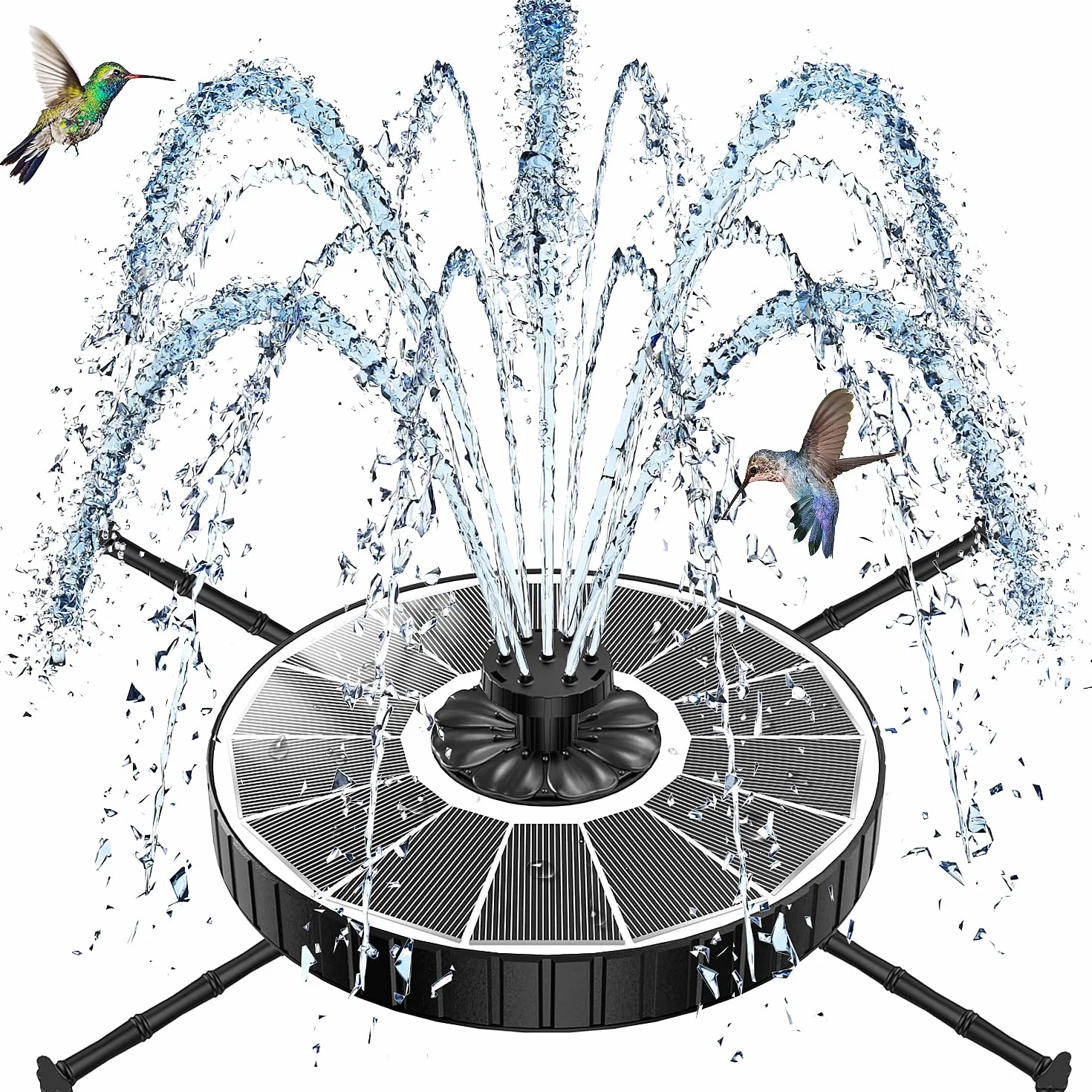 Fontaine Solaire Extérieure Flottante 3.5W Pompe Bassin Jardin 3 Hauteurs Jet 8 Buses 4 Tiges Rotative