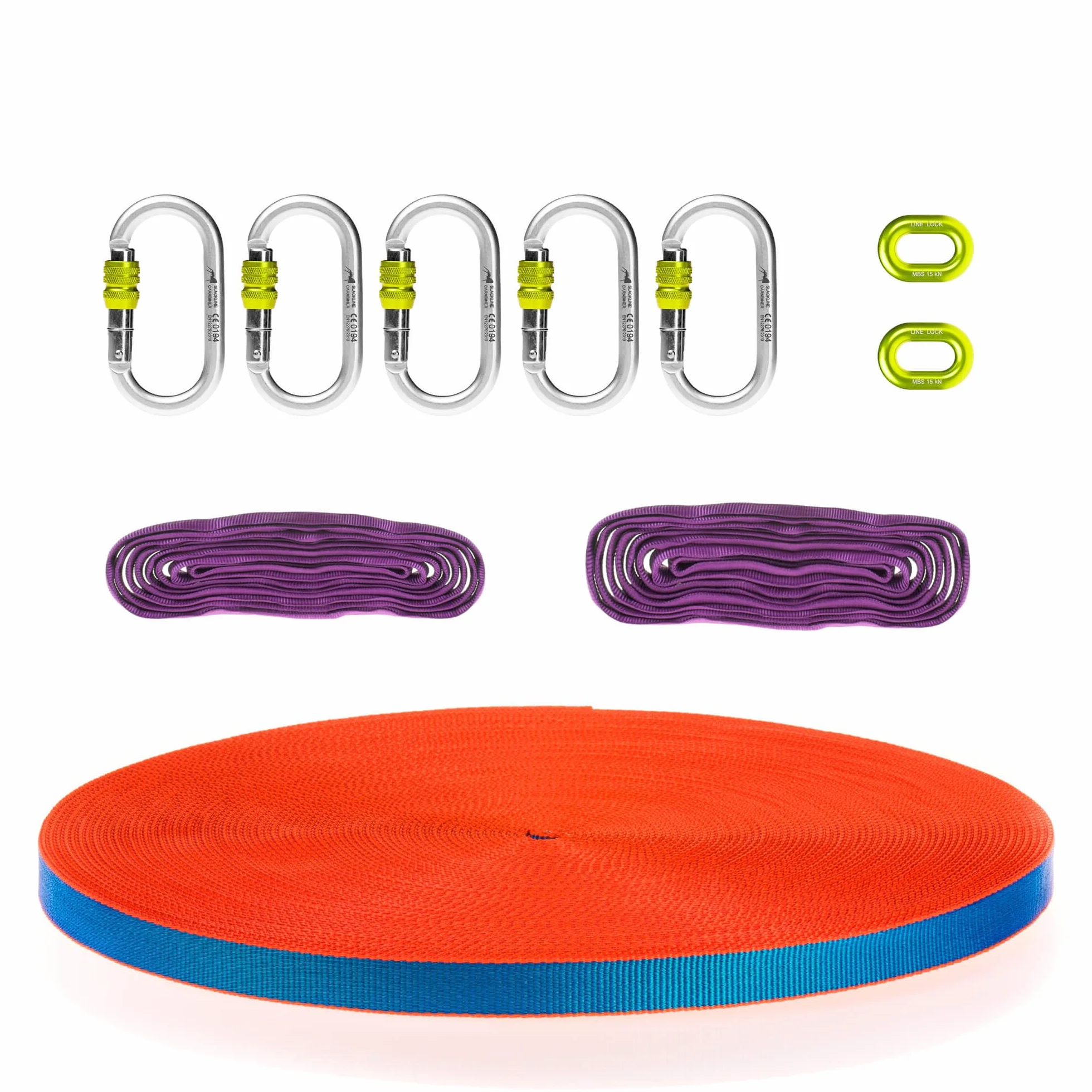 Longline Slackline Kit - Primitive 50 - Contient la Ligne de Marche, des mousquetons, des Anneaux et des Sangles pour Tendre, Ainsi Qu’Un Sac de Transport - Kit Complet Longueur 50m