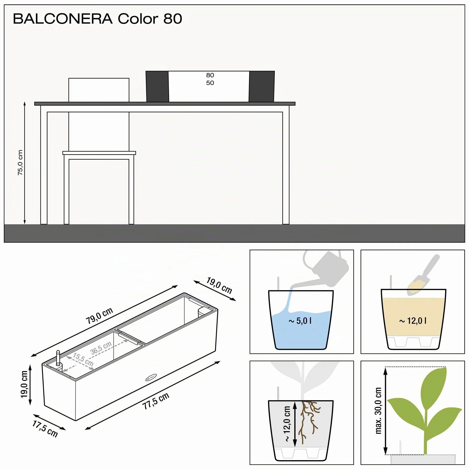 Lechuza Balconera Color 80 Kit Complet, Plastique, Gris Ardoise, 79 x 19 x 19 cm