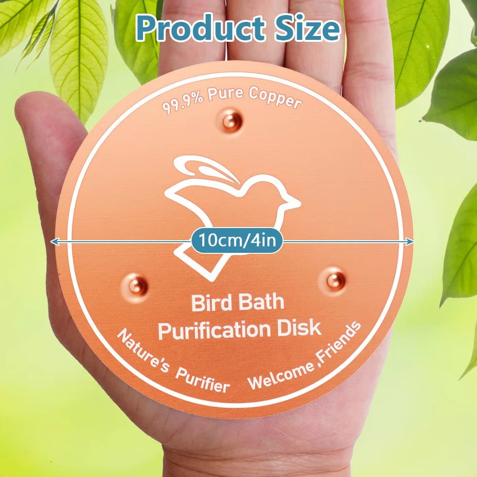 Disque de Purification pour Bain d'oiseaux en Cuivre 99,99% avec Support, pour Extérieur Jardin