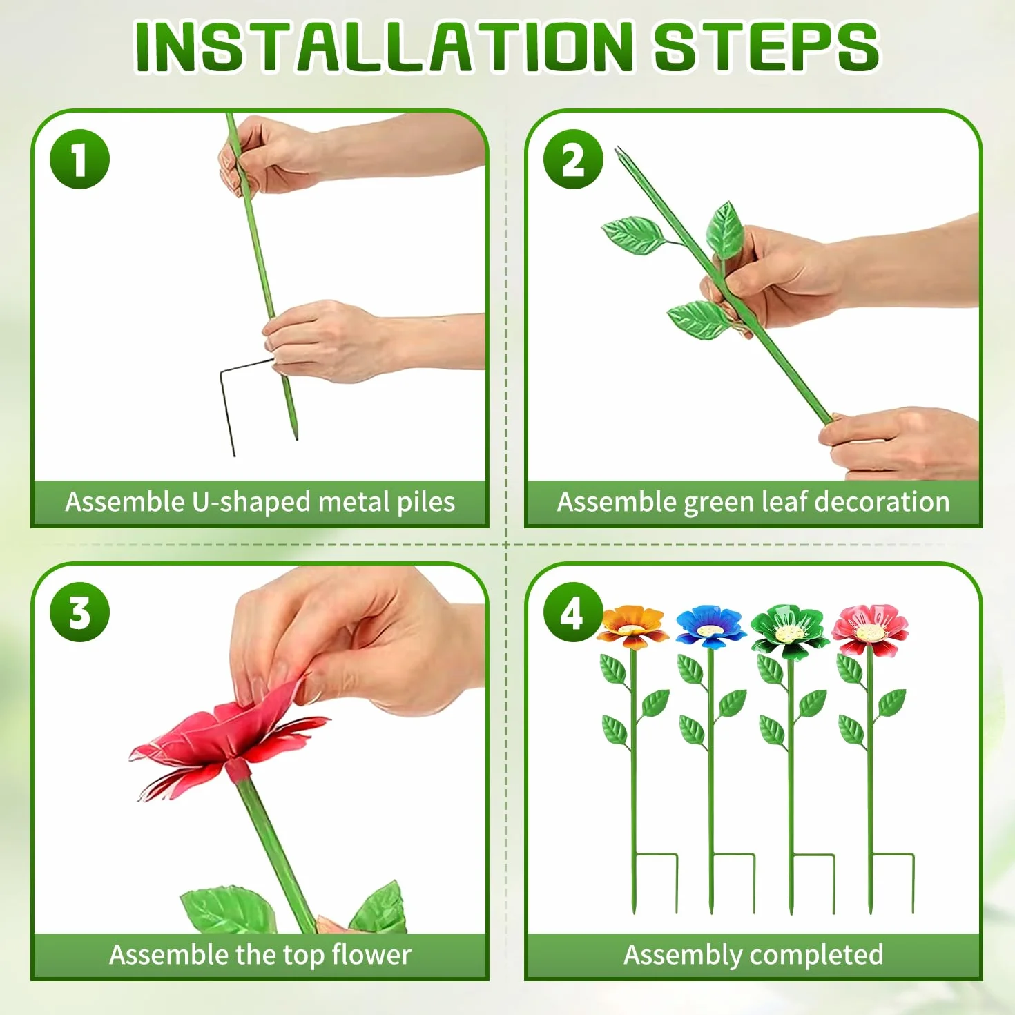 Lot de 4 Abreuvoir à Abeilles Métal – Abreuvoir à Insectes Hauteur Réglable, Station d'eau Design Fleur pour Jardin, 63cm