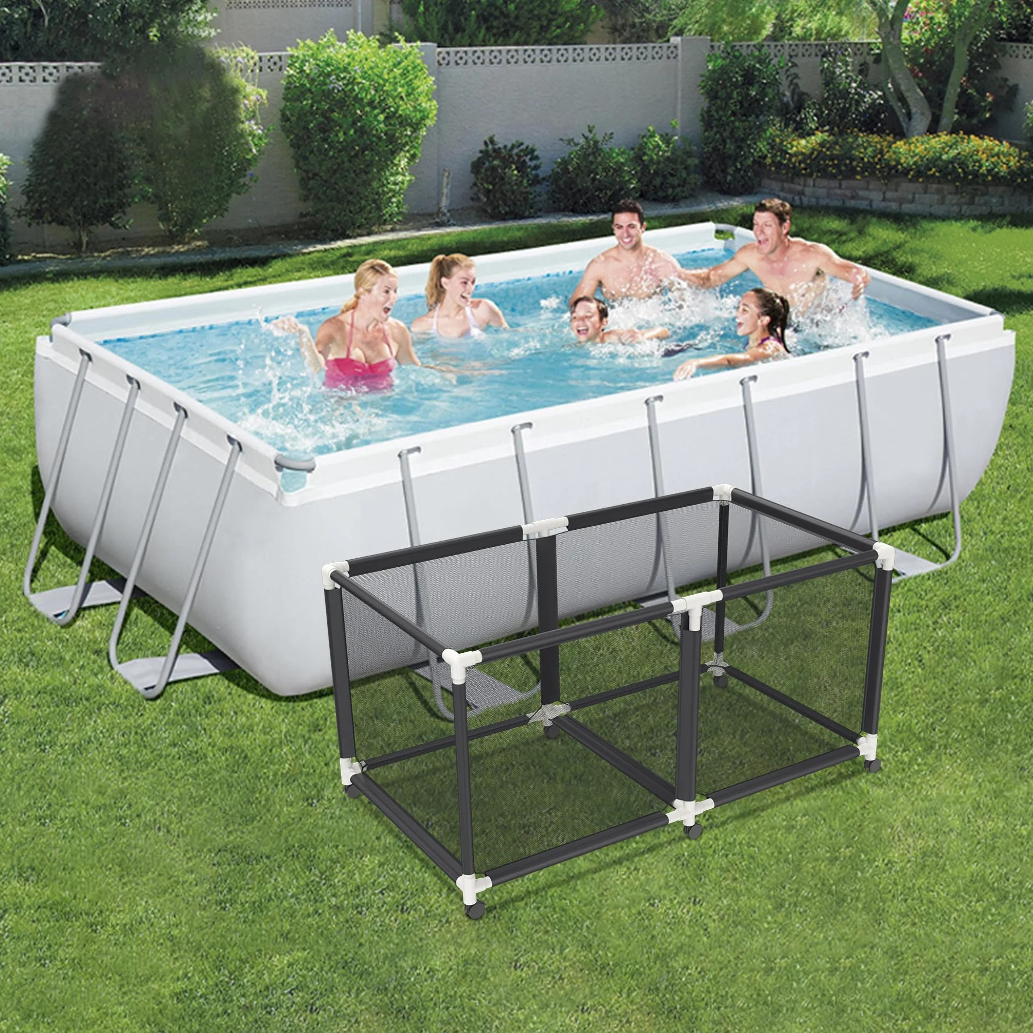 Aufun Boîte de rangement pour piscine organisateur filet jouets flotteurs serviettes