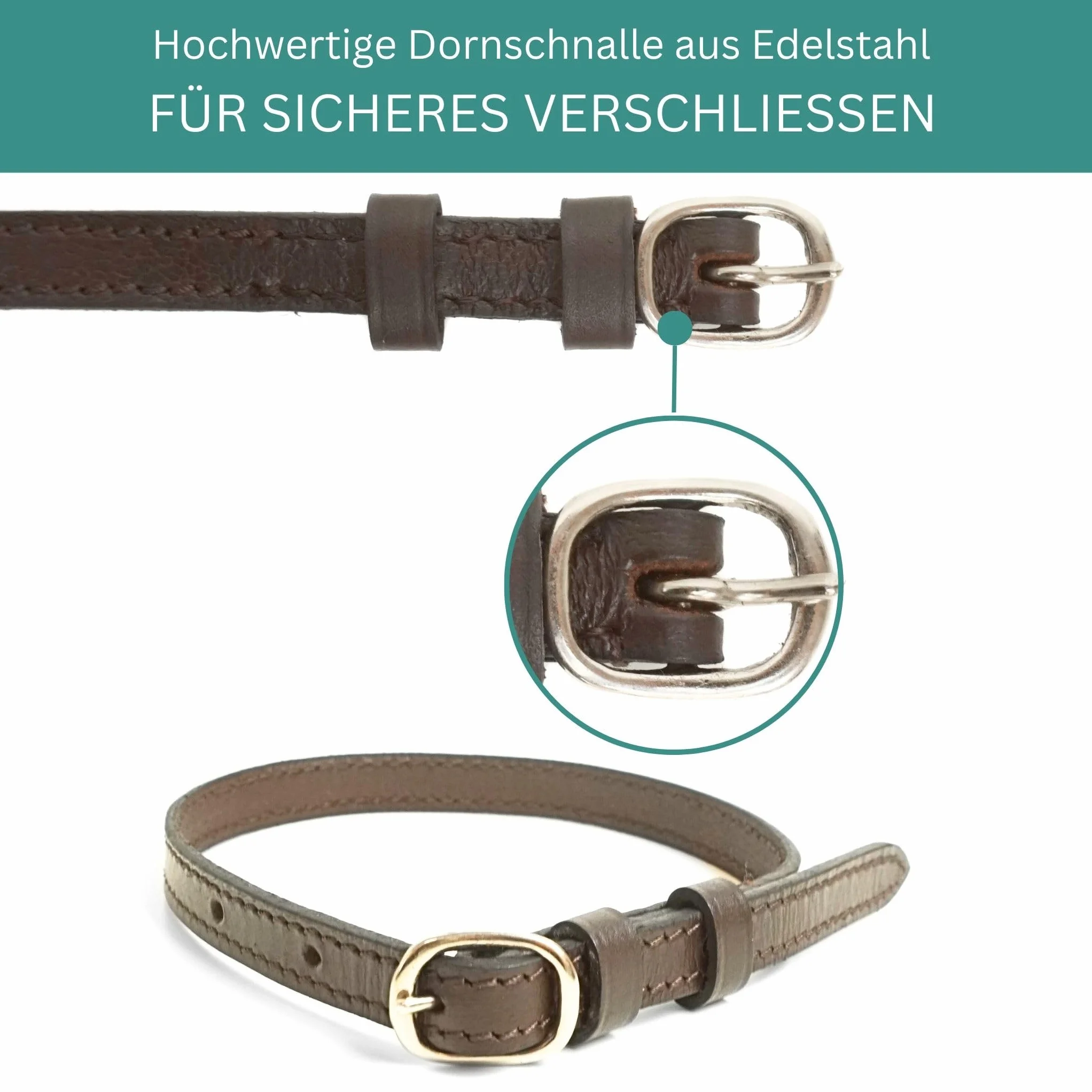 Pferdelinis Lot de 2 sangles d'éperons en cuir pour éperons - Sangle de rechange réglable - Maintien parfait - Marron