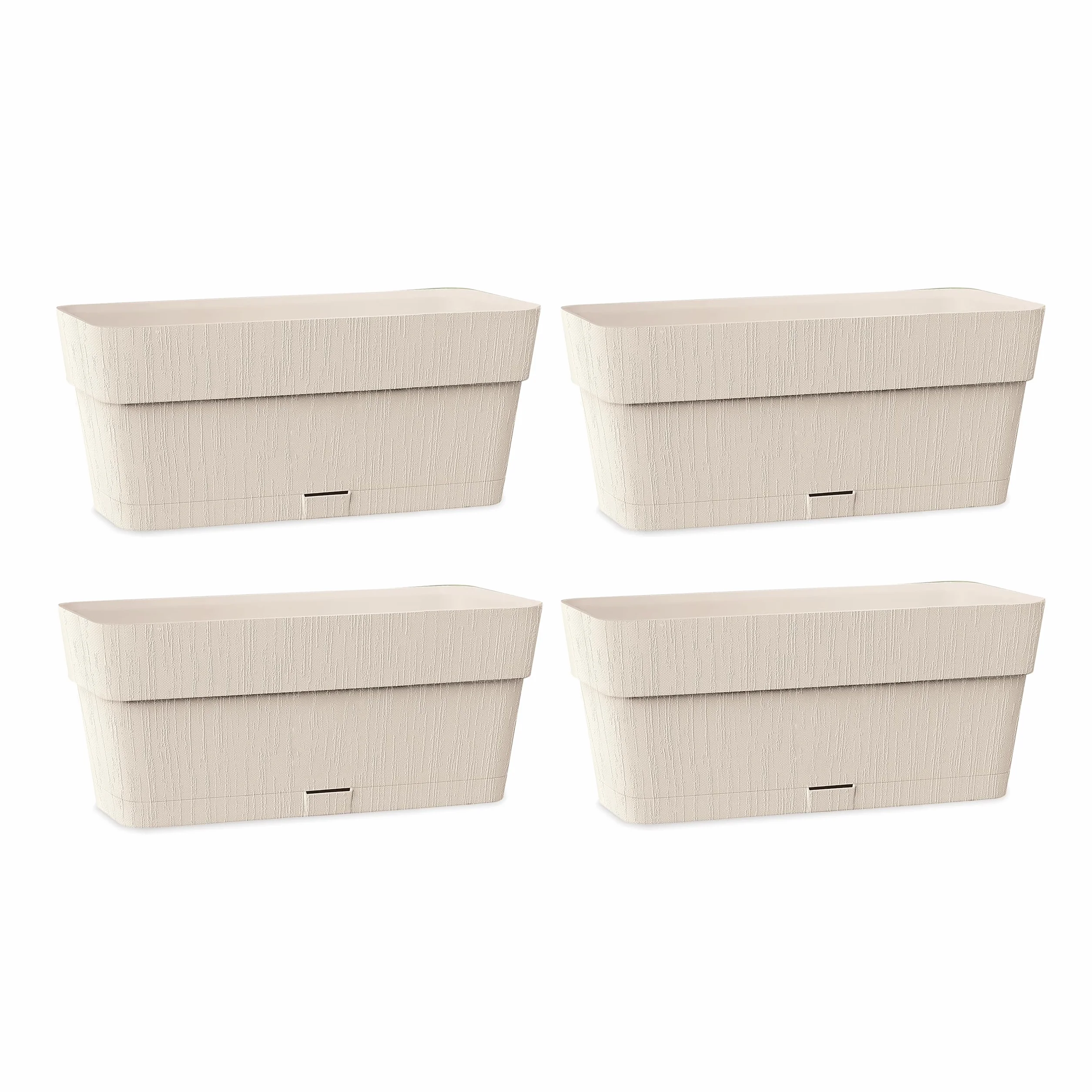 Kigima Lot de 4 jardinières 30 x 13 x 12 cm Beige Plastique avec réservoir d'eau