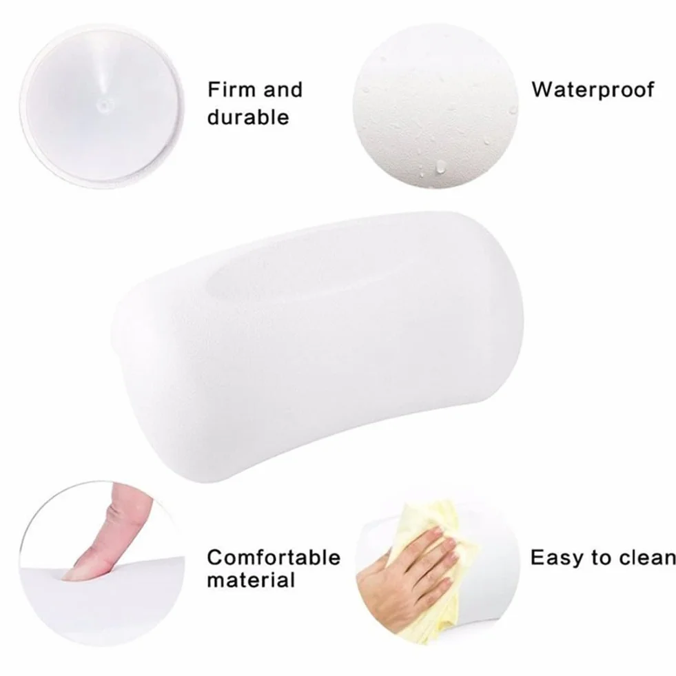 Oreiller de Bain Spa Antidérapant Imperméable avec Ventouses Coussin de Cou Noir