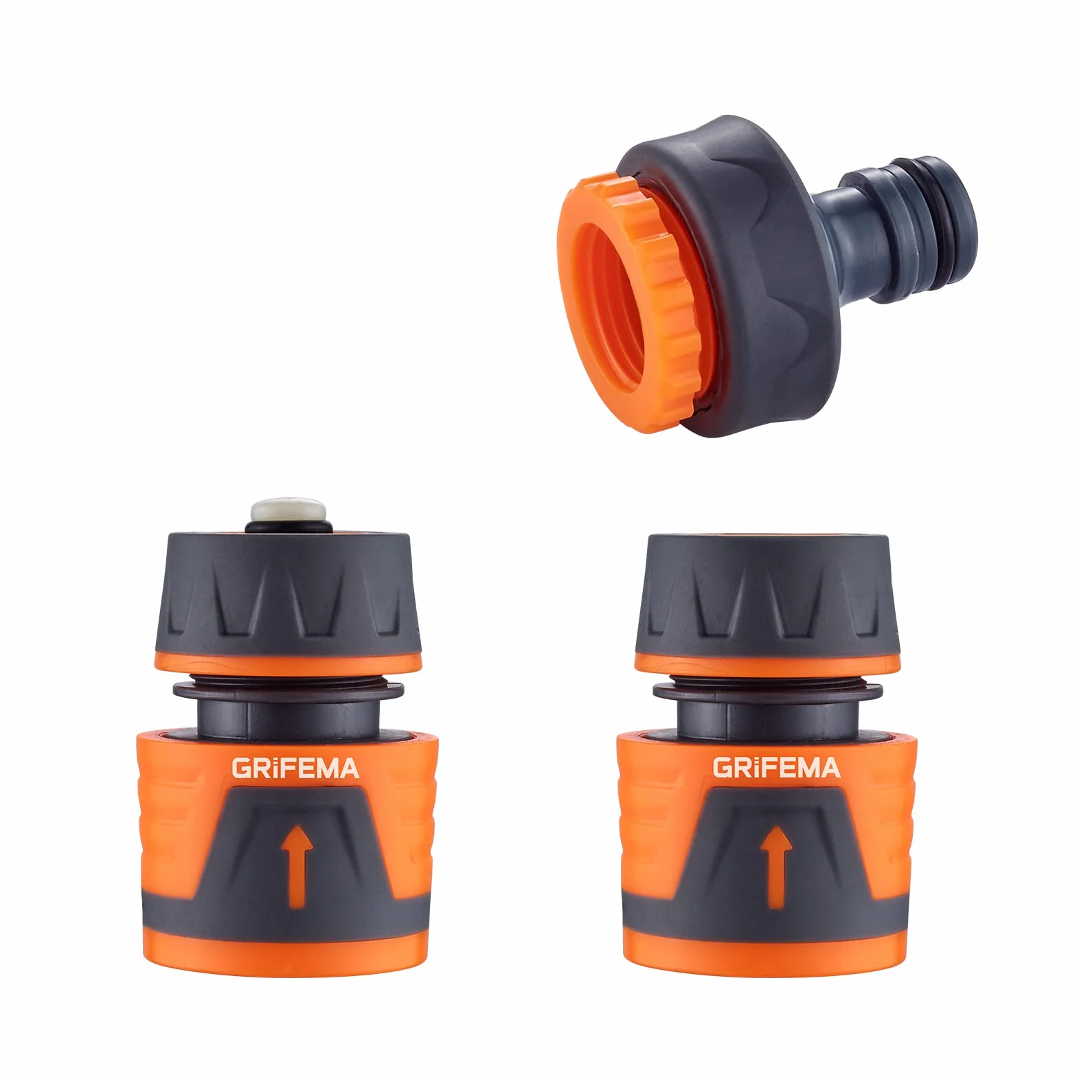 GRIFEMA GE1103 Kit de Raccordement de Robinet Jardin Connecteur Waterstop 1/2" Connexion Rapide Femelle 3/4" Gris Orange