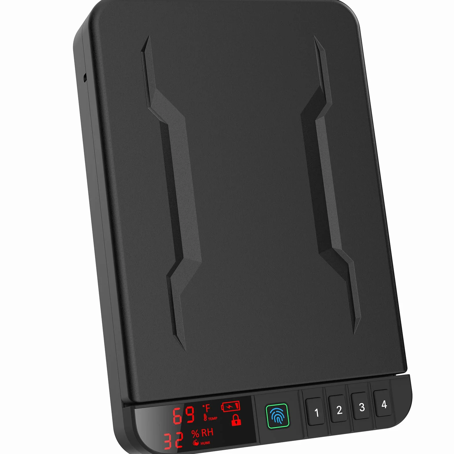 Z ZLJUAN Coffre-fort portable pour pistolet avec écran LCD de la température, de l'humidité, avec empreintes digitales biométriques, serrure à clavier, clé, arme de poing biométrique pour voyage