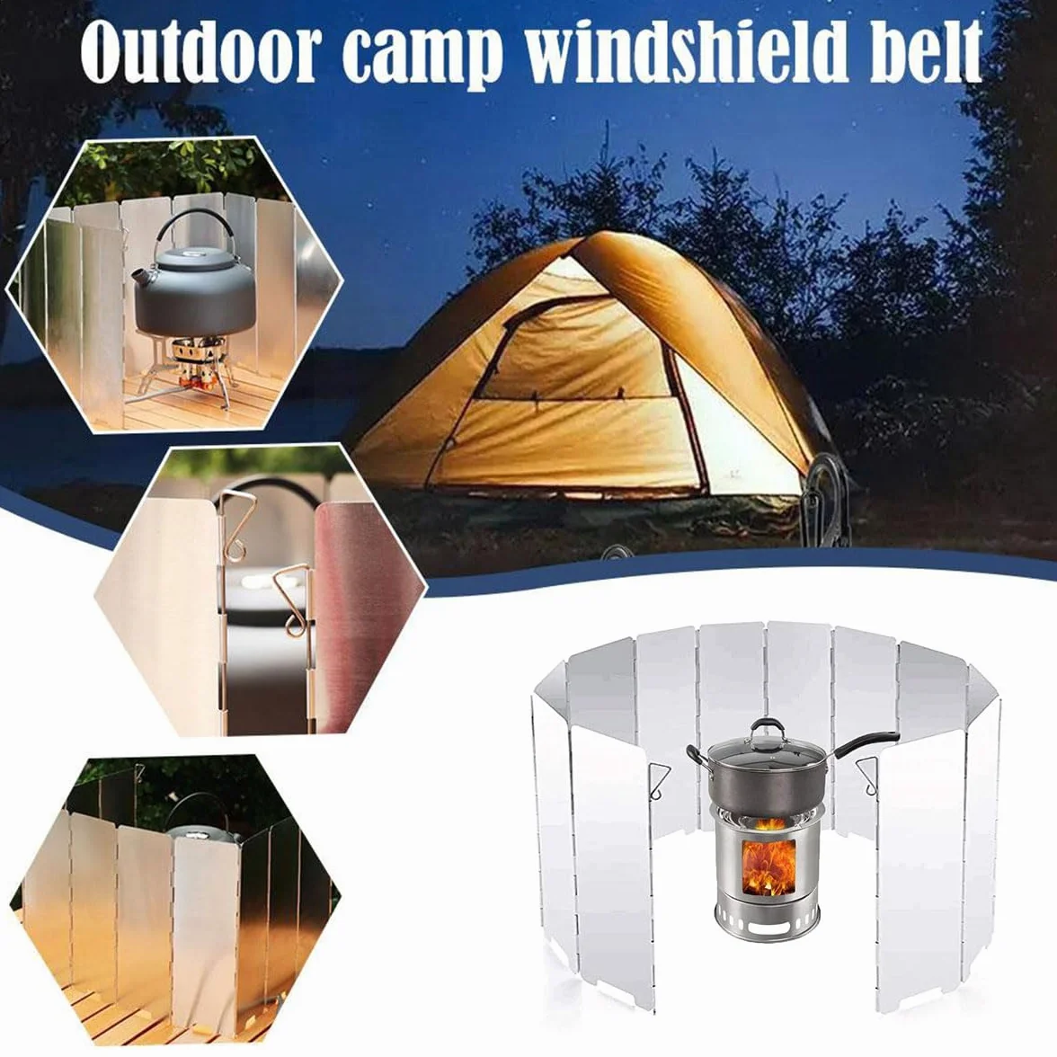 Réchaud de Camping,Pare-Vent Pliable Aluminium,Plaques Pare Brise de Camping,Plaques Camping Plein Air Pare Brise,Protection Antivent pour Réchaud à Gaz Pliable,Assiettes Pare-Vent de Camping,10pcs