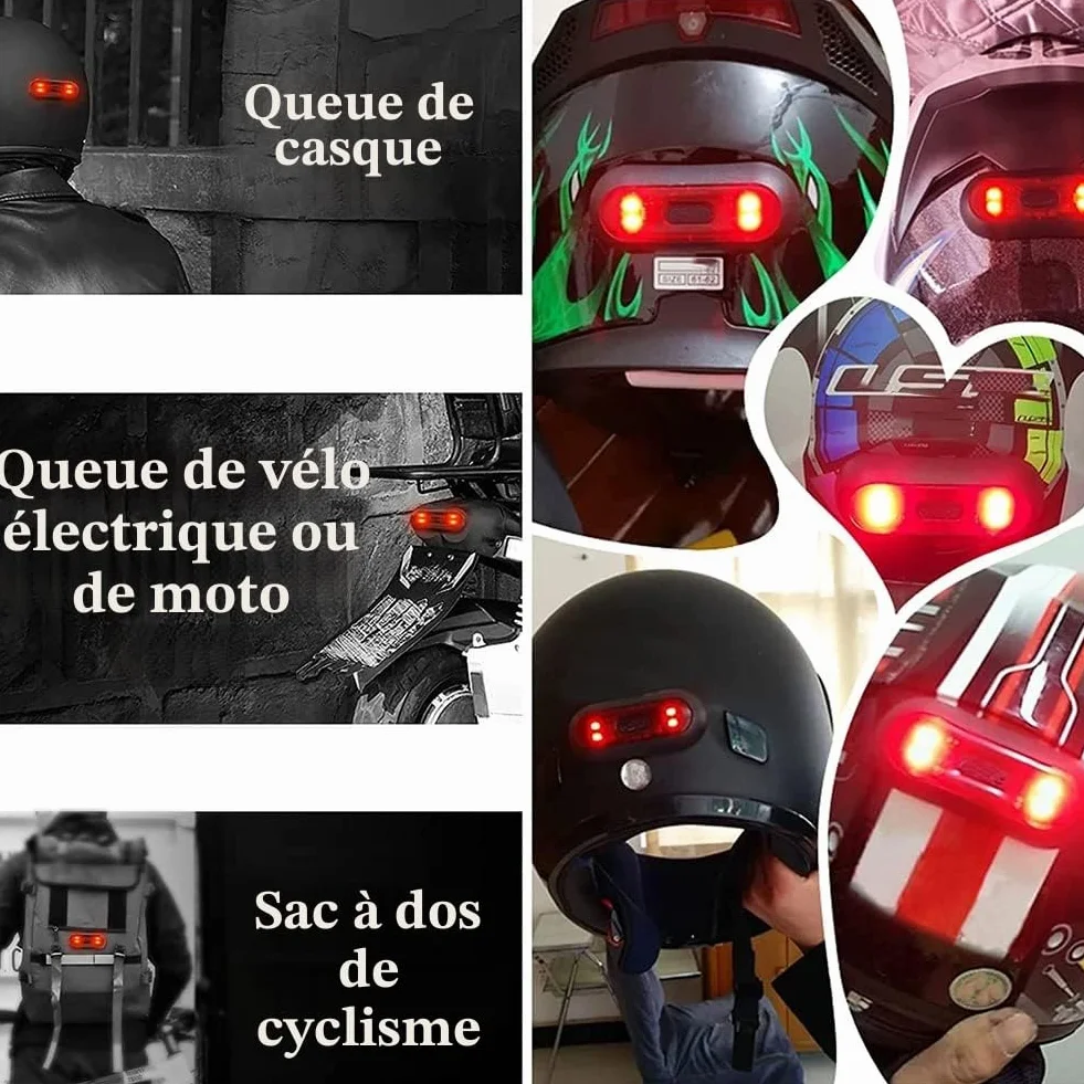 Lumière LED pour casque, feu de freinage pour casque de moto, rechargeable, lumière d'avertissement de sécurité rouge pour la nuit