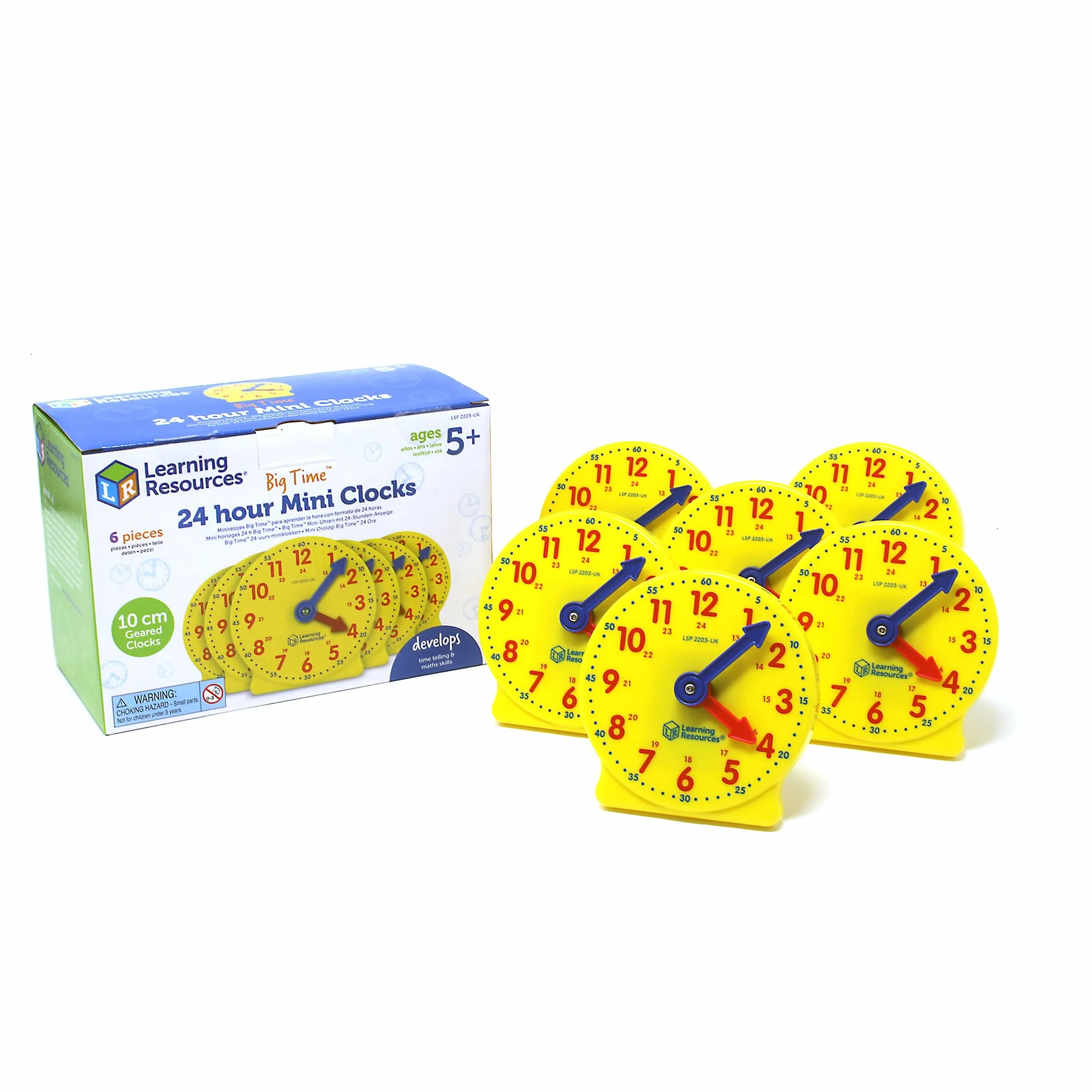 Learning Resources Horloges pédagogiques Big Time 24 Heures Mini, Lot de 6, 5 Ans+