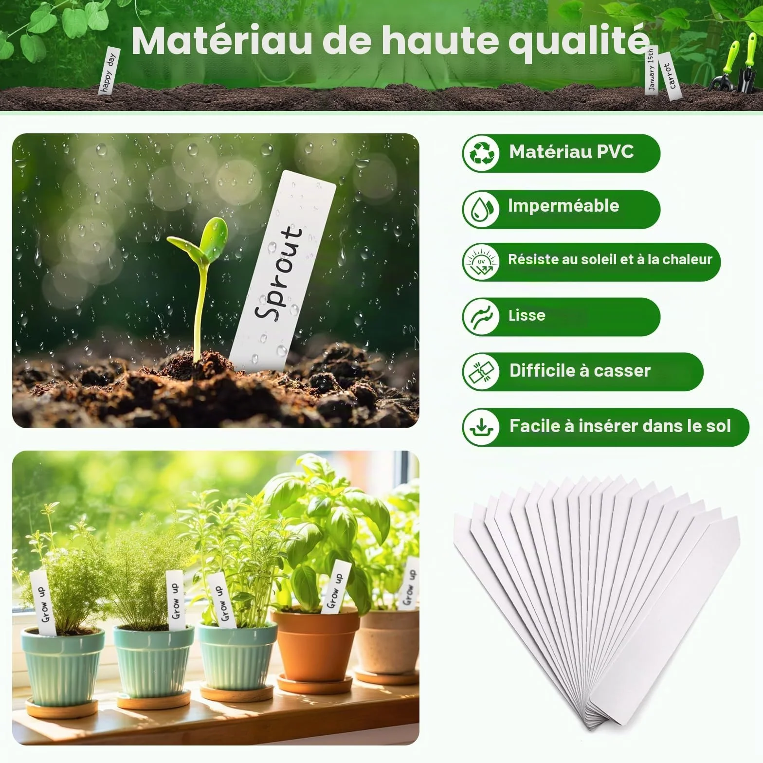 KINGLAKE étiquette en plastique pour plantes 100 pièces 10x2cm blanc