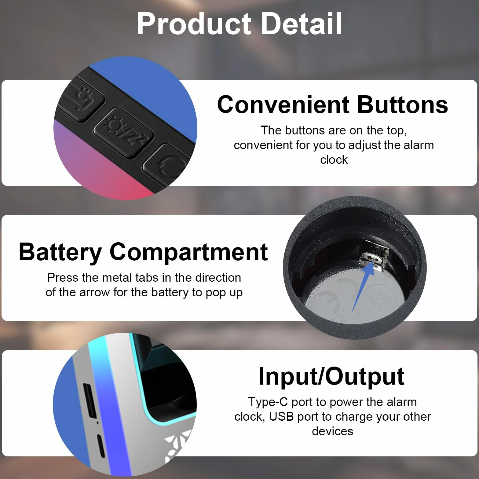 Cuteefun Réveil Projecteur Plafond avec Grand Écran LED 7 Pouces, 180°, Double Alarme, Noir