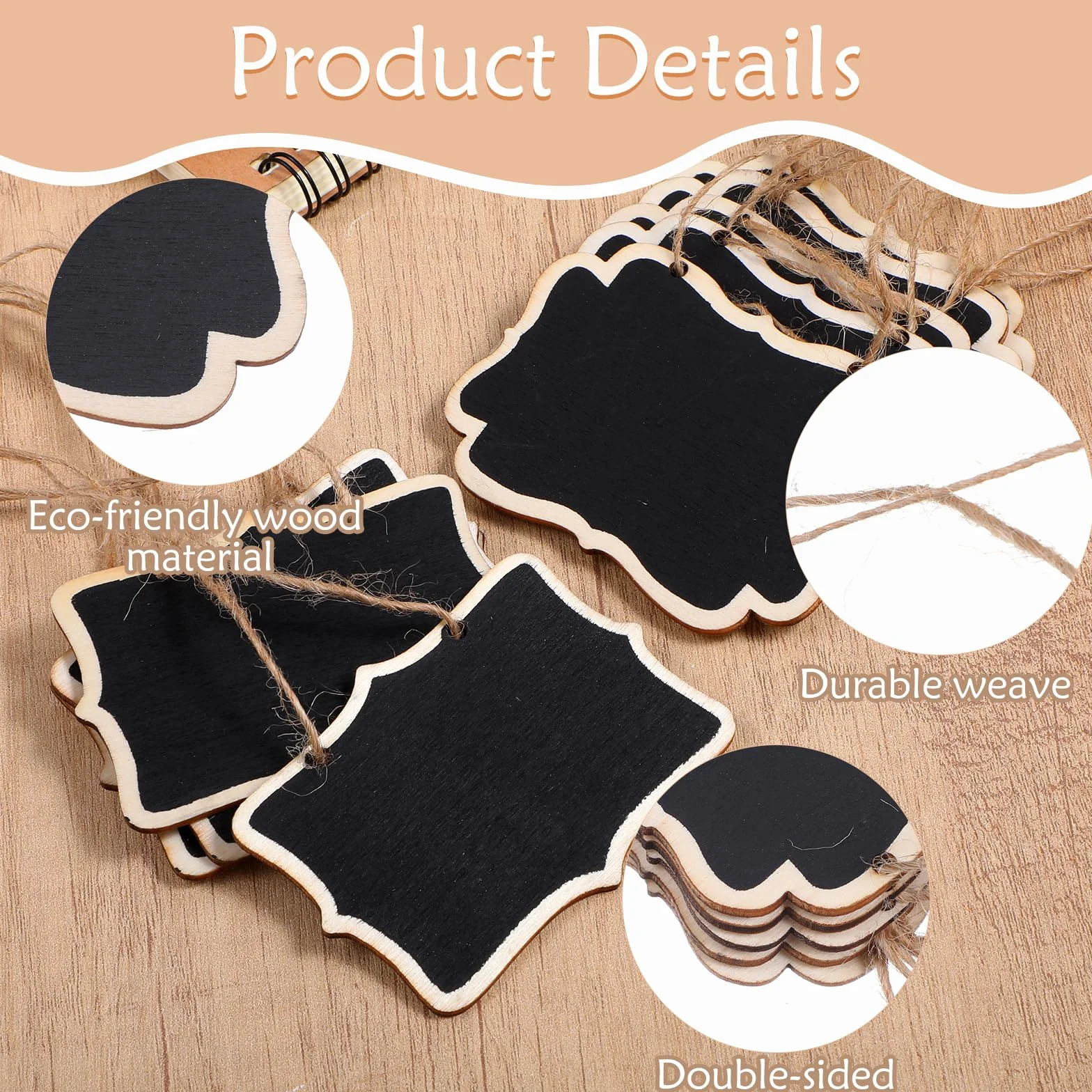 Lot de 10 mini tableaux noirs en bois TIESOME, 2 styles, étiquettes réutilisables avec fil de suspension pour mariage