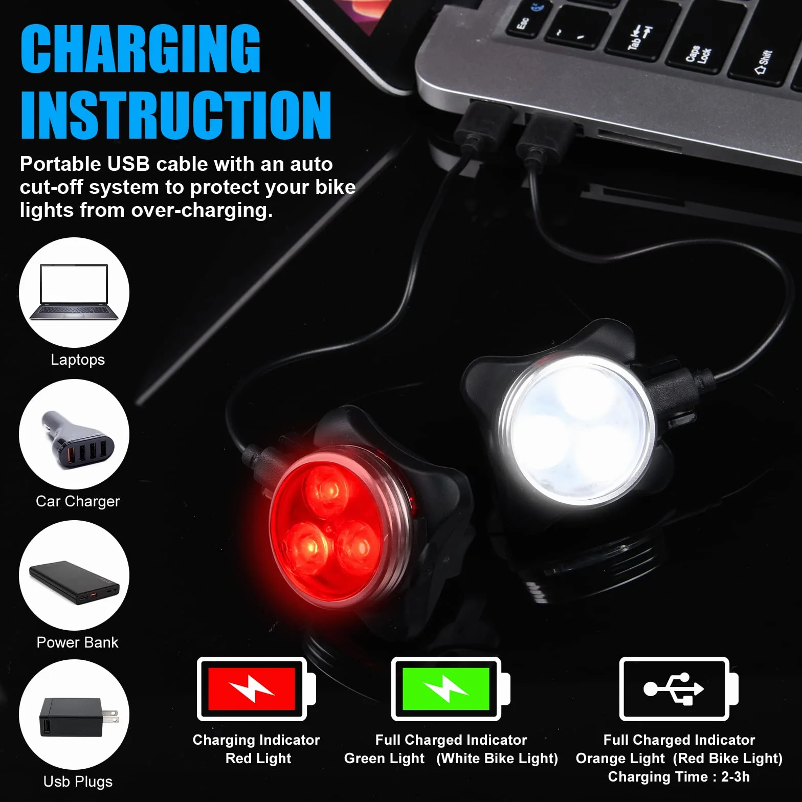 Flintronic Lumiere Velo Rechargeable Avant et Arrière, Lampe LED de Vélo, Kit Éclairage Vélo Éclairage USB Antichoc Impermeable Phare Lampe LED de Vélo pour VTT VTC Cycliste Poussette