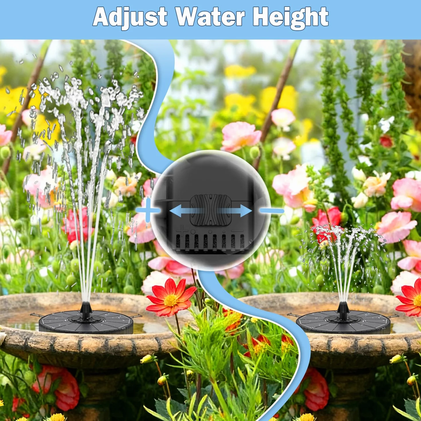 Fontaine Solaire Yzert 3.5W Extérieur Flottante Pompe Bassin 2000mAh 7 Buses 4 Barres Rotatives Jardin Noir