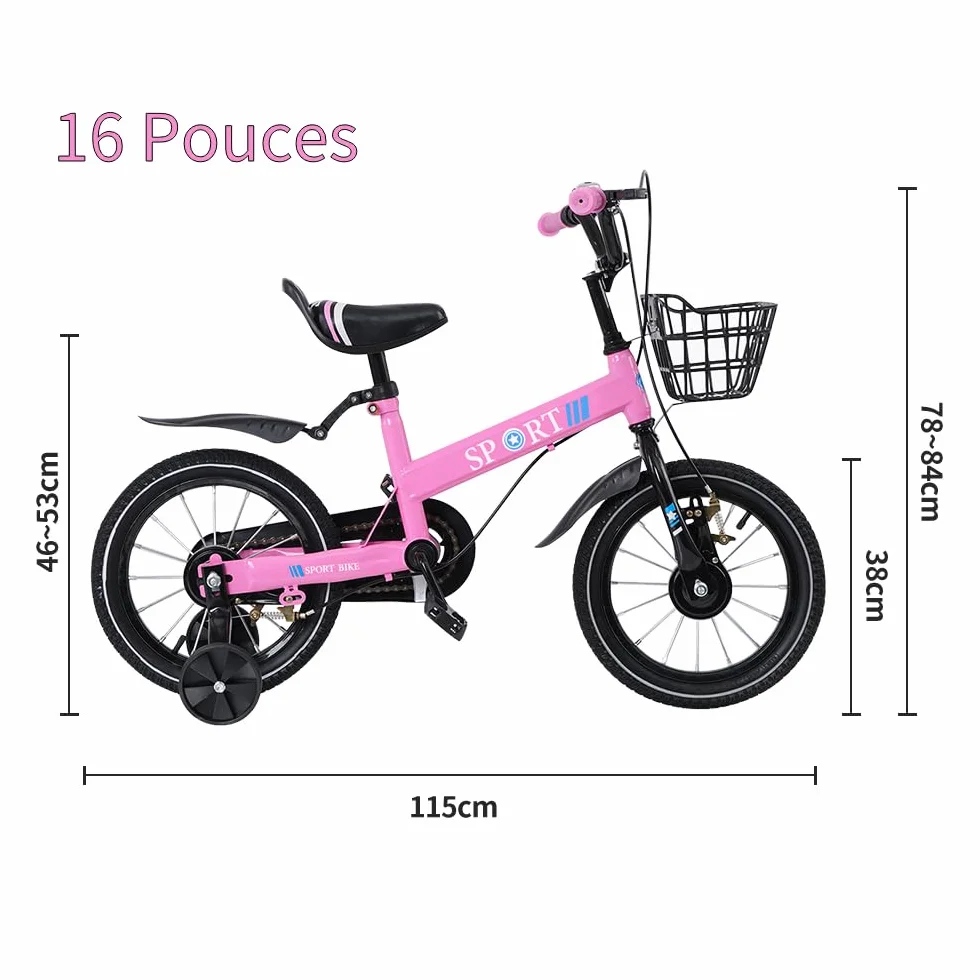 Bike Vélo Enfant avec Roues Stabilisatrices pour Débutant 2 à 8 Ans, Vélos en Acier Carbone avec Pédales et Rétropédalage, Vélo Tout Chemin Fille et Garçon