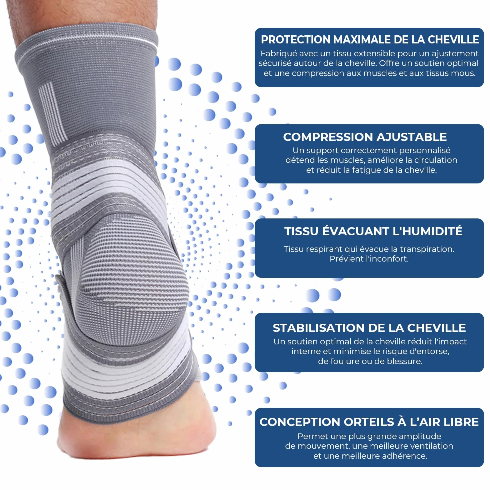 NEOtech Care Chevillière Compression AJUSTABLE - Protège-cheville pour gym sport - Ultra léger, élastique et respirant (Couleur grise, Taille M, 1 Unité)