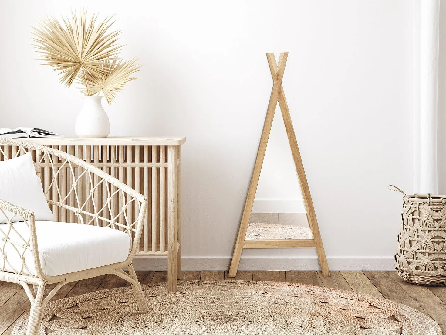 Miroir Enfant Tipi en Bois de Mindi L. 55 x H. 120 cm Naturel Batam
