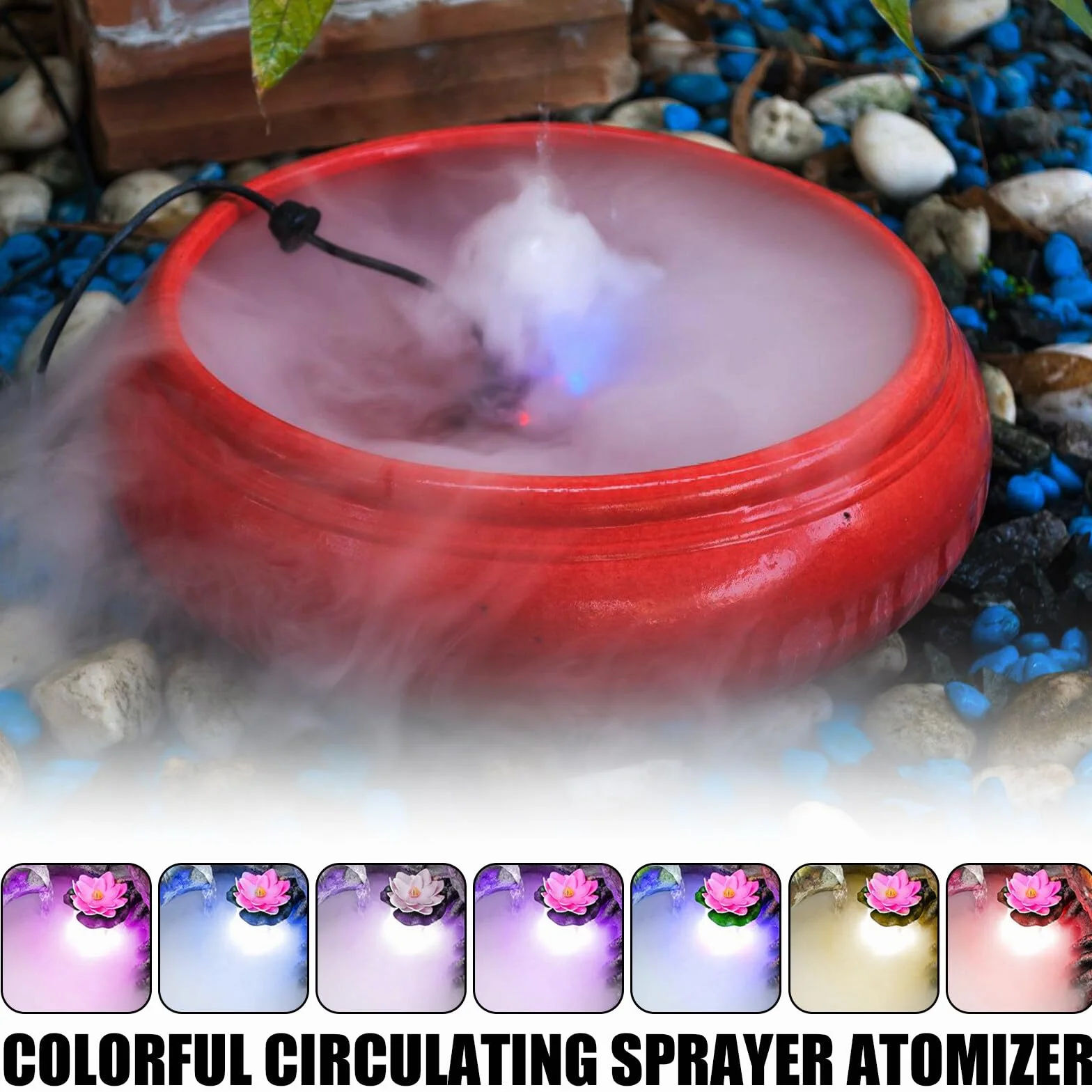 Leikurvo Mini Machine à Brouillard Ultrasonique LED avec Changement de Couleur pour Fontaines