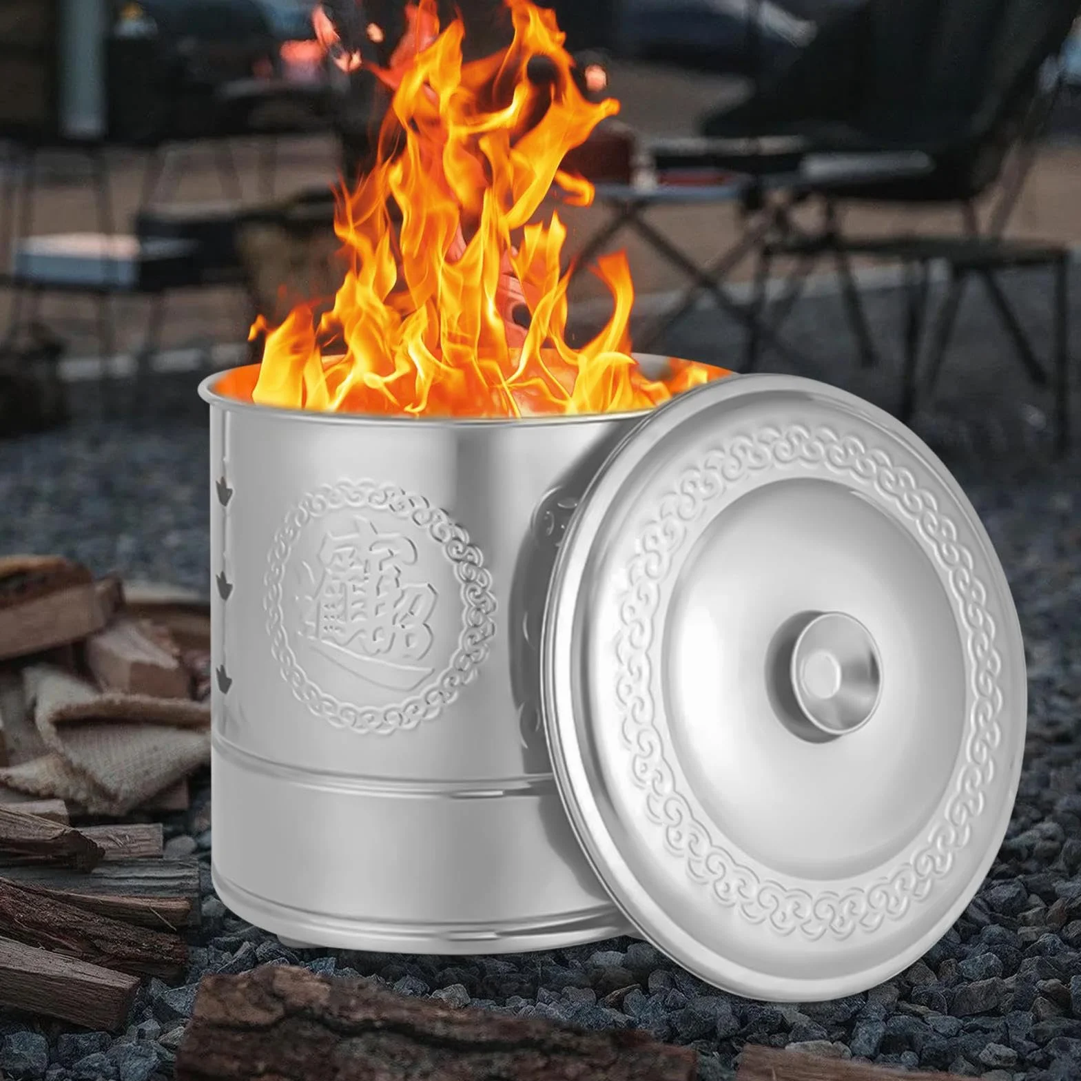 Burn Barrel Seau en Papier Inoxydable avec Poignée de Transport pour Feuilles Débris Bois Conteneur à Feu Extérieur Durable