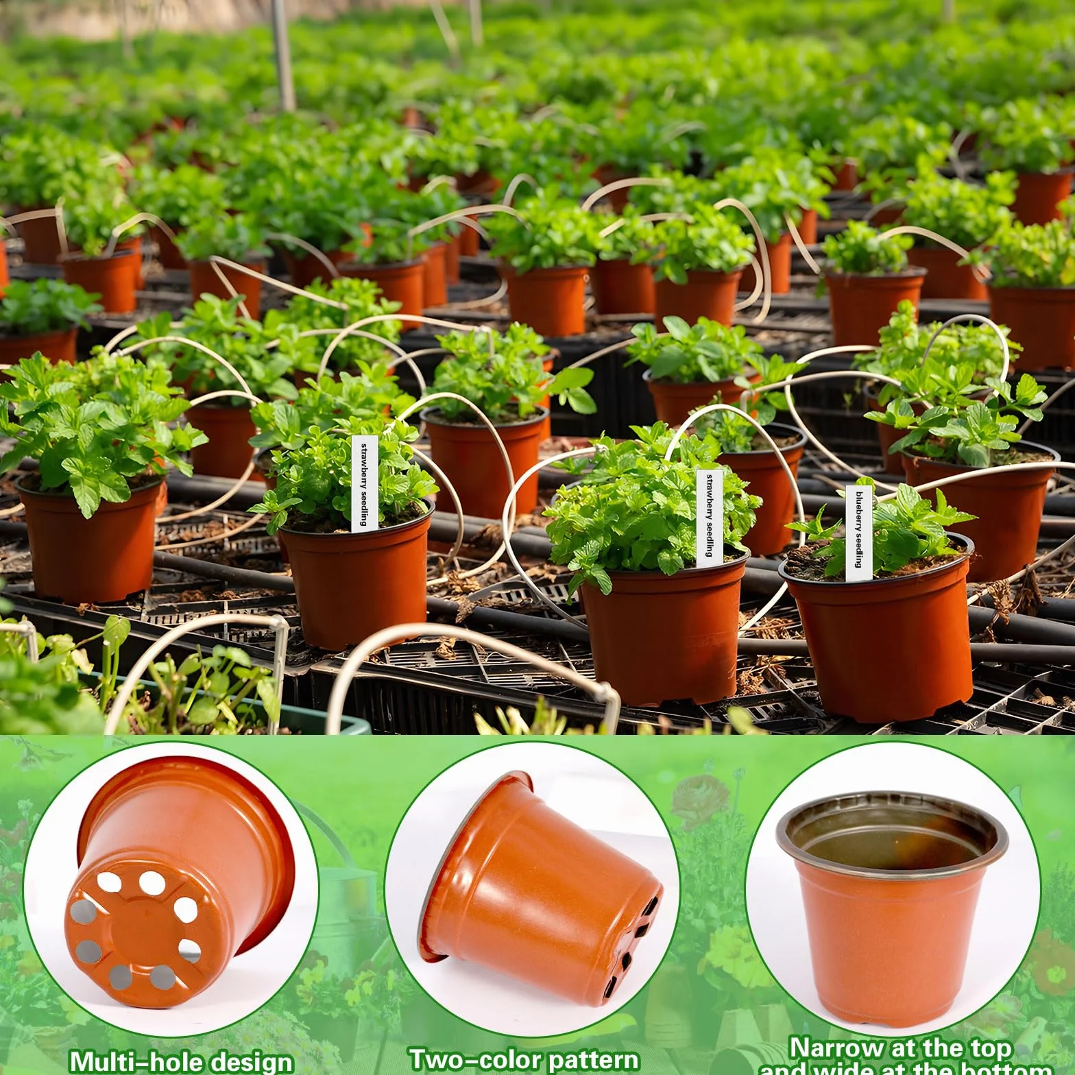 Pot de Fleur Plastique 10cm avec 100 Étiquettes, Pot Semis Réutilisable pour Plantation Intérieure et Extérieure