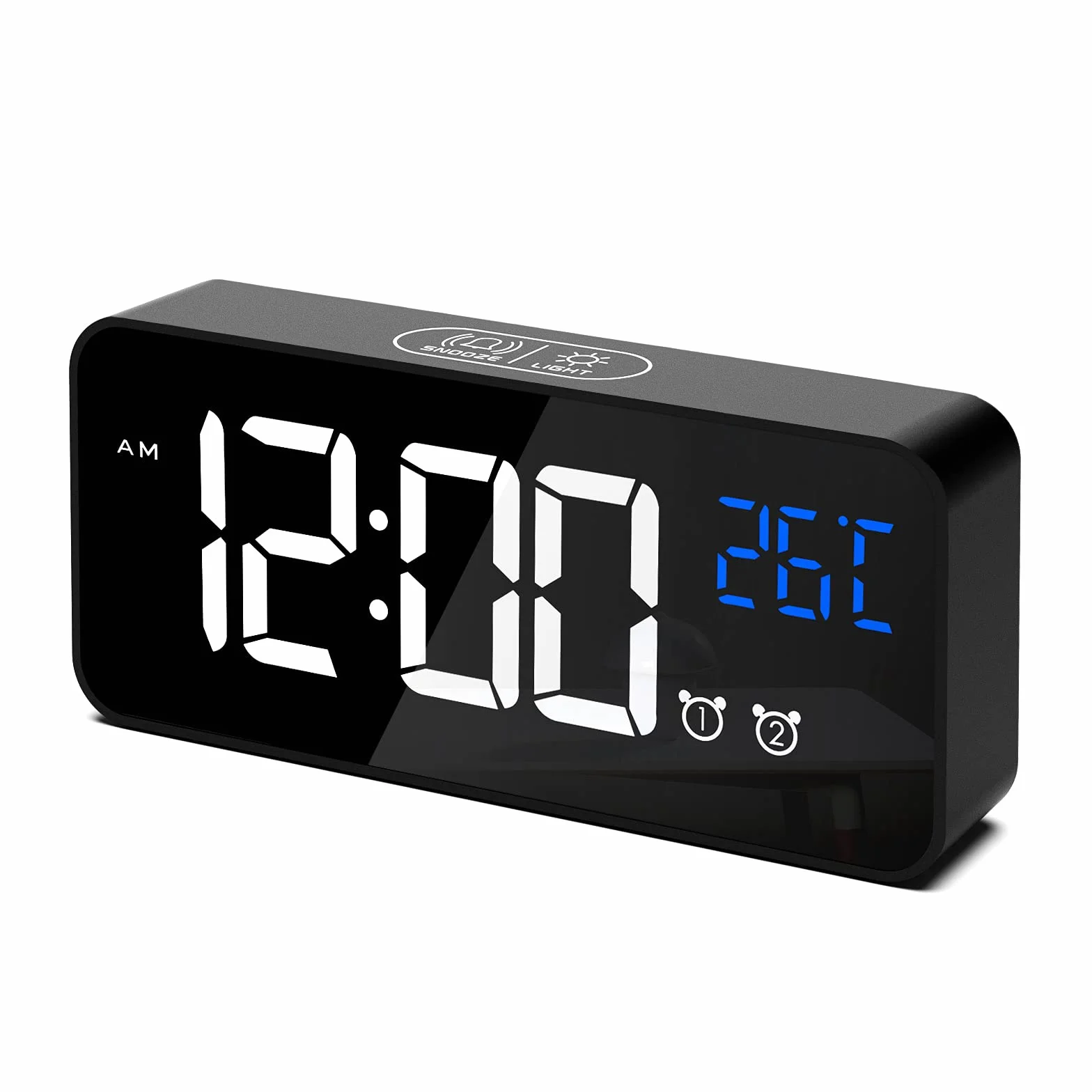 CHEREEKI Réveil Numérique LED avec Température, Snooze, 2 Alarmes, 12/24H, USB