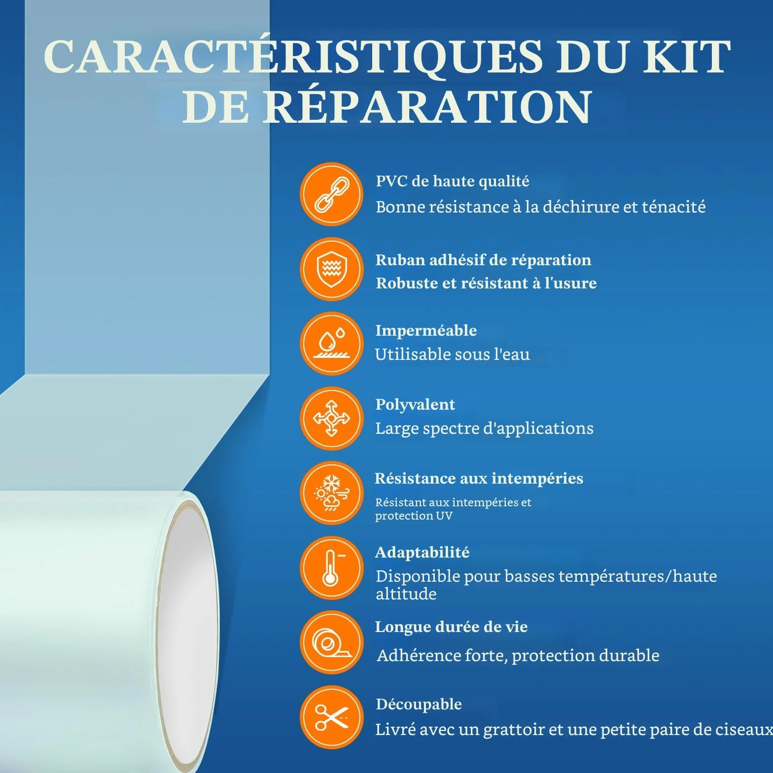 Rustine Piscine PVC 10cm x 250cm Kit Réparation Spa Gonflable Ruban Adhésif Eau