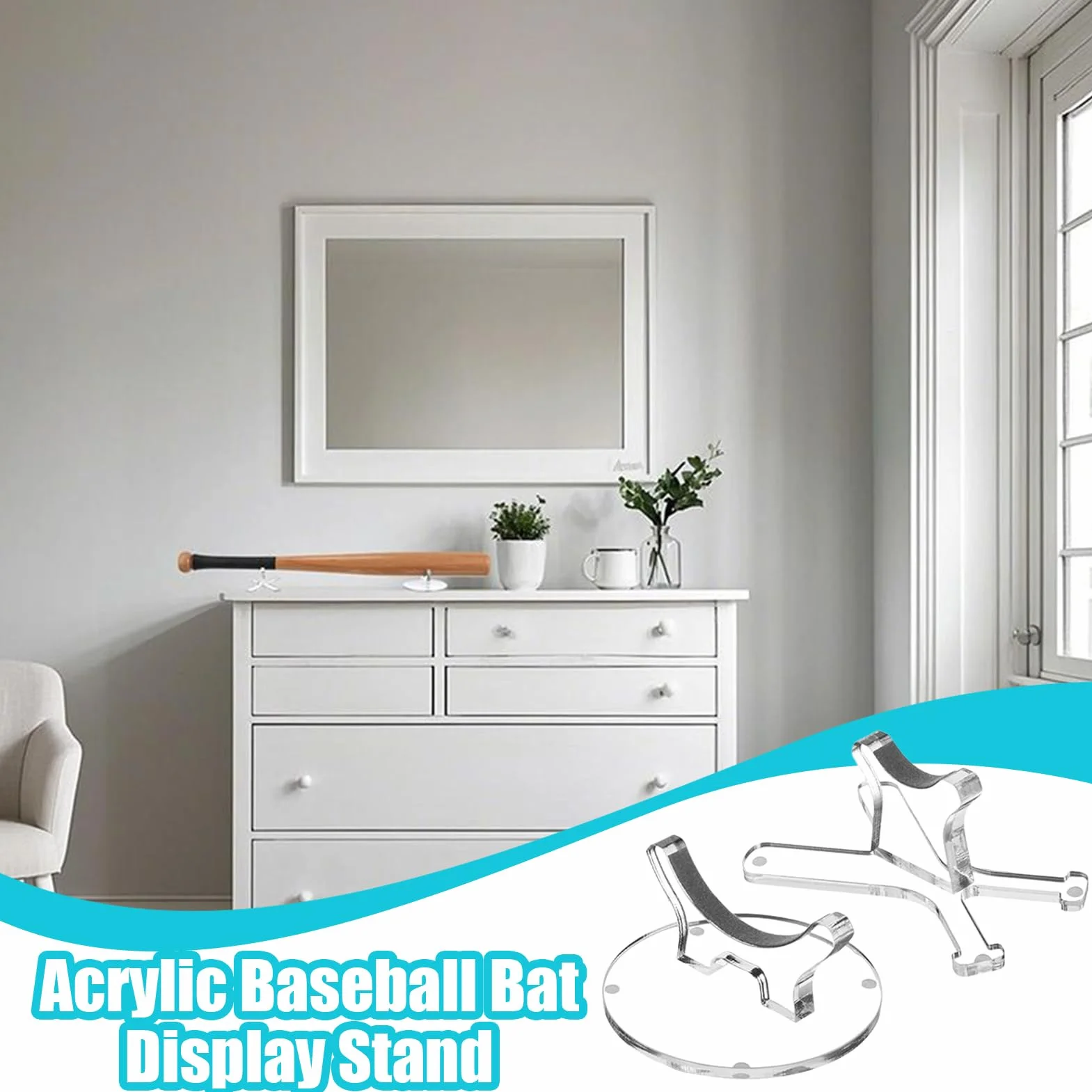 Présentoir pour batte de baseball, 2 supports de batte de baseball, support de rangement en acrylique, 8,8 x 8,8 x 4,5 cm, convient aux bâtons de softball de 20,3 cm, support d'équipement de sport