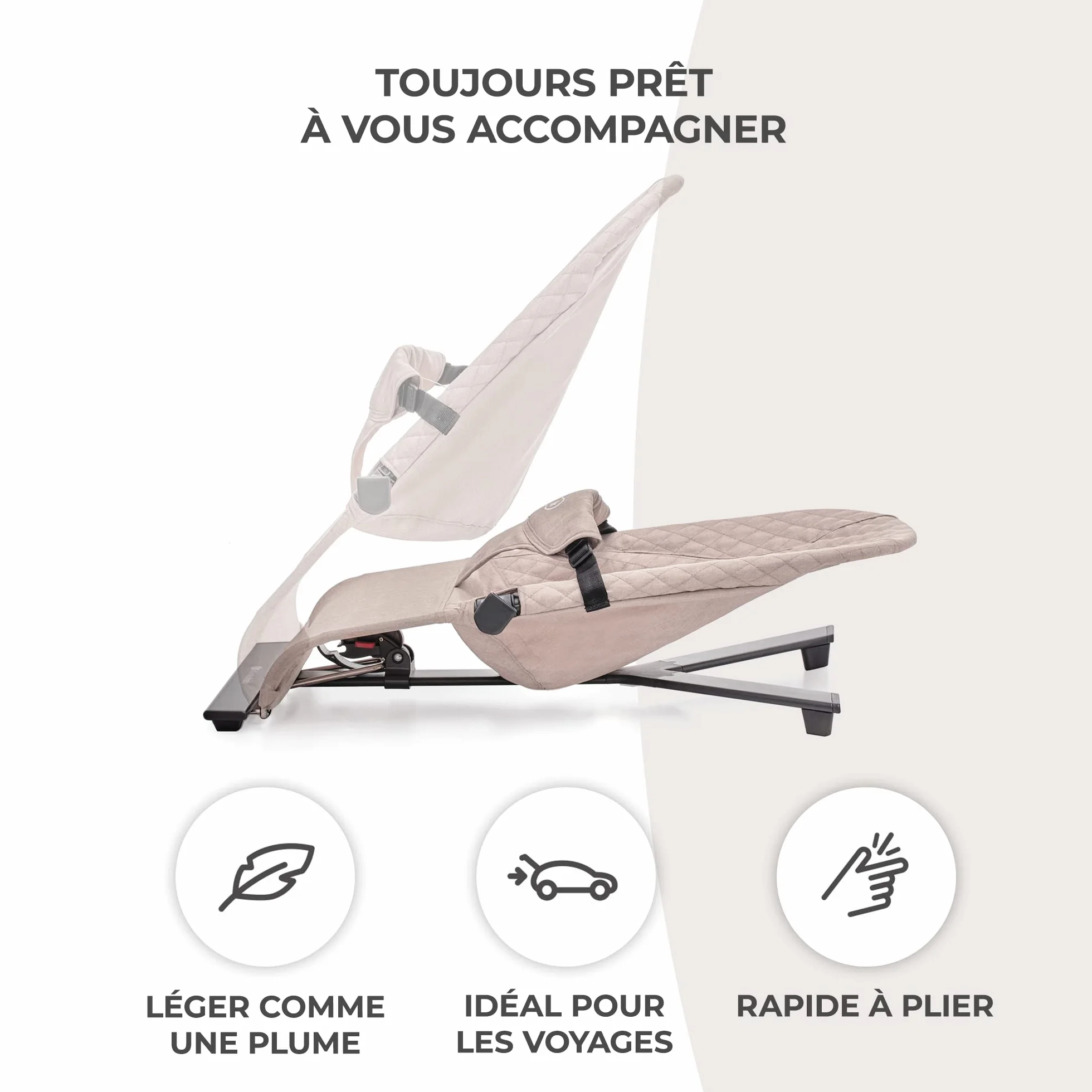 Kinderkraft MIMI Transat bébé, Balancelle, Dossier réglable 3 niveaux, Pliable à plat, Arche jouets, Beige