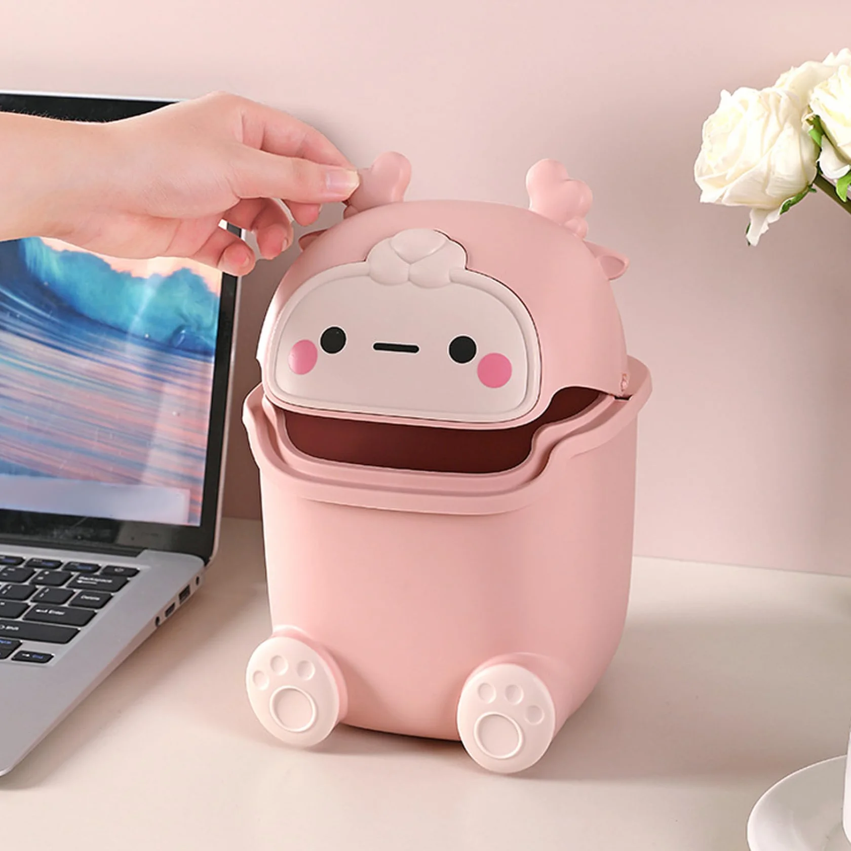 Poubelle en plastique 2 litres rose Kawaii pour chambre bureau coiffeuse