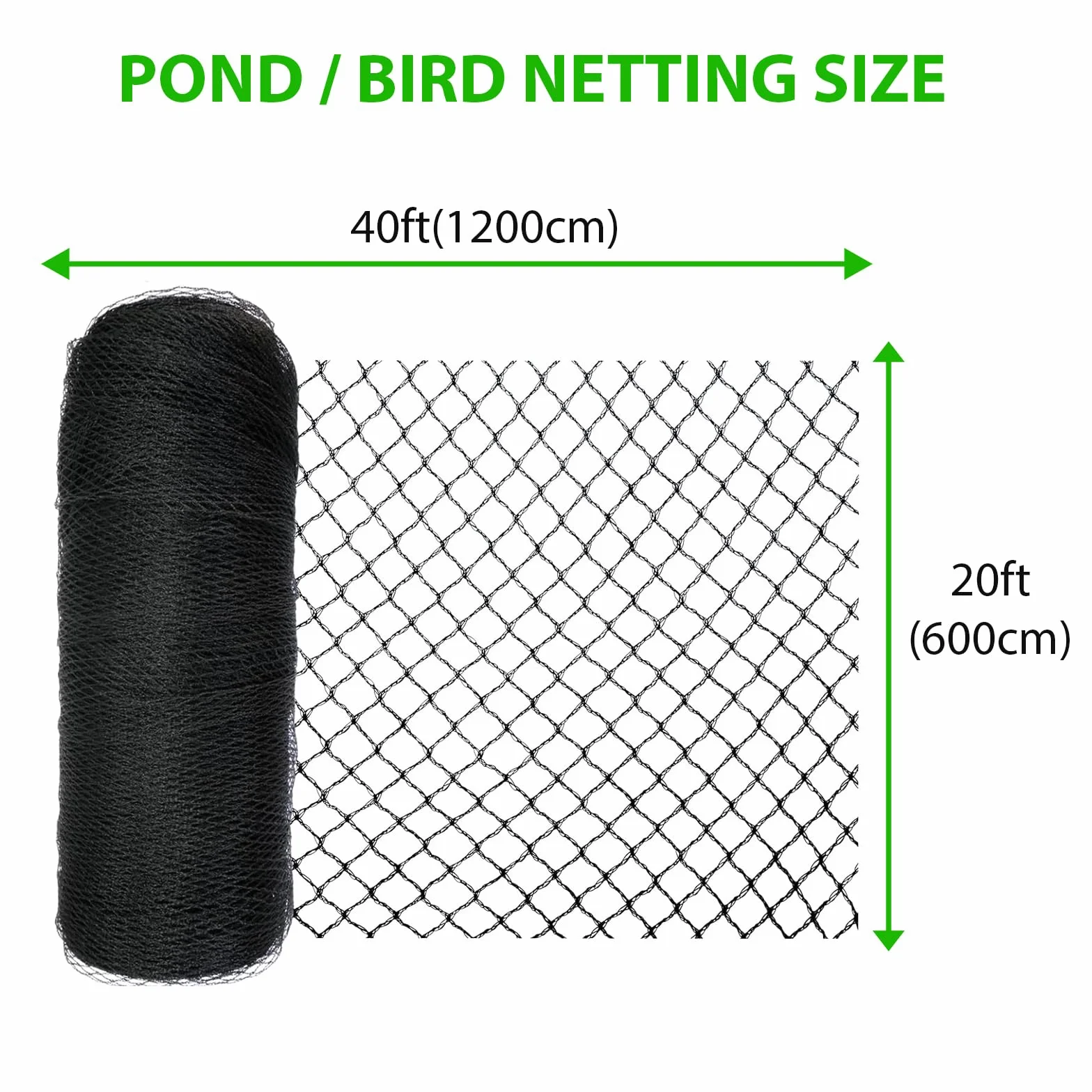 Filet de jardin polyéthylène noir 6 m x 12 m maille 1,2 cm avec piquets de sol